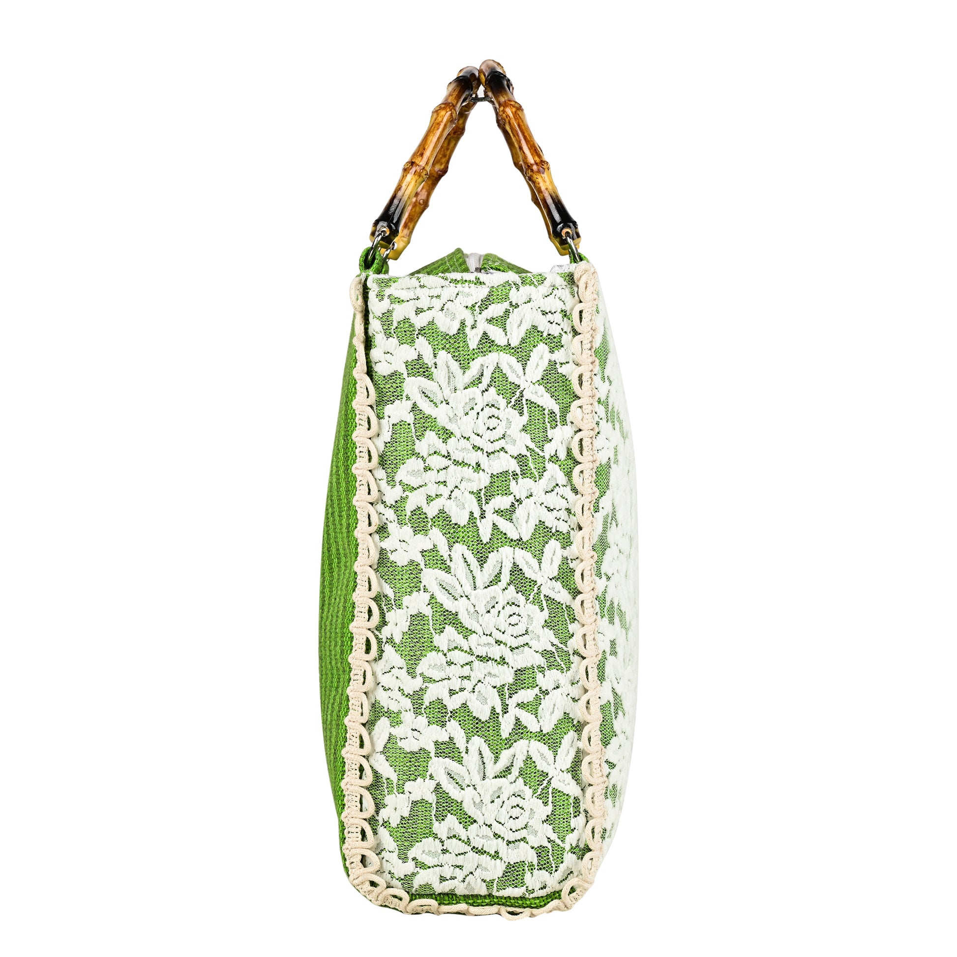 Ensac Women Handcrafted Lace Bag | Premium Fabric, Bamboo Grip & Fresh Look Design