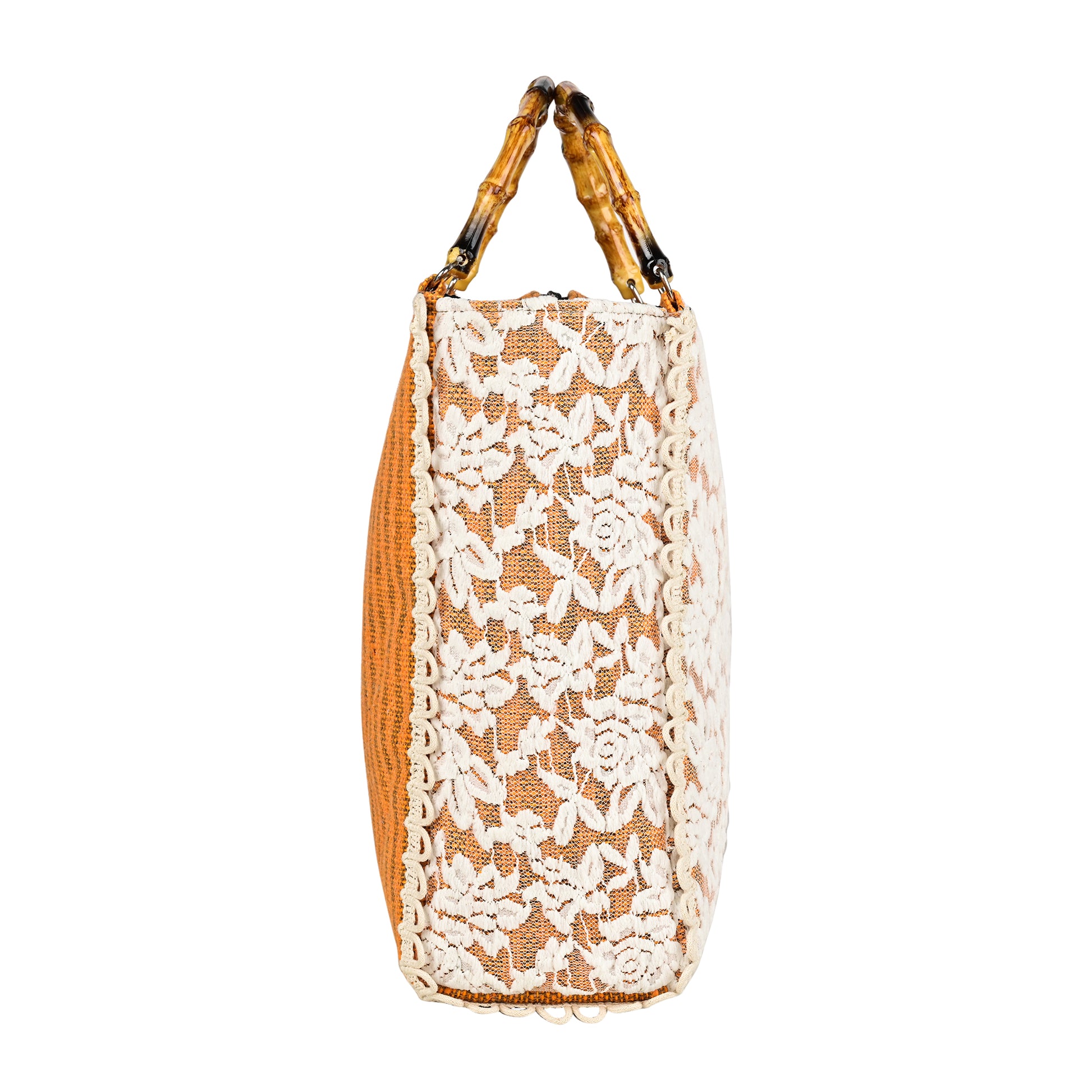 Ensac Women Handcrafted Lace Bag | Premium Fabric, Bamboo Grip & Fresh Look Design