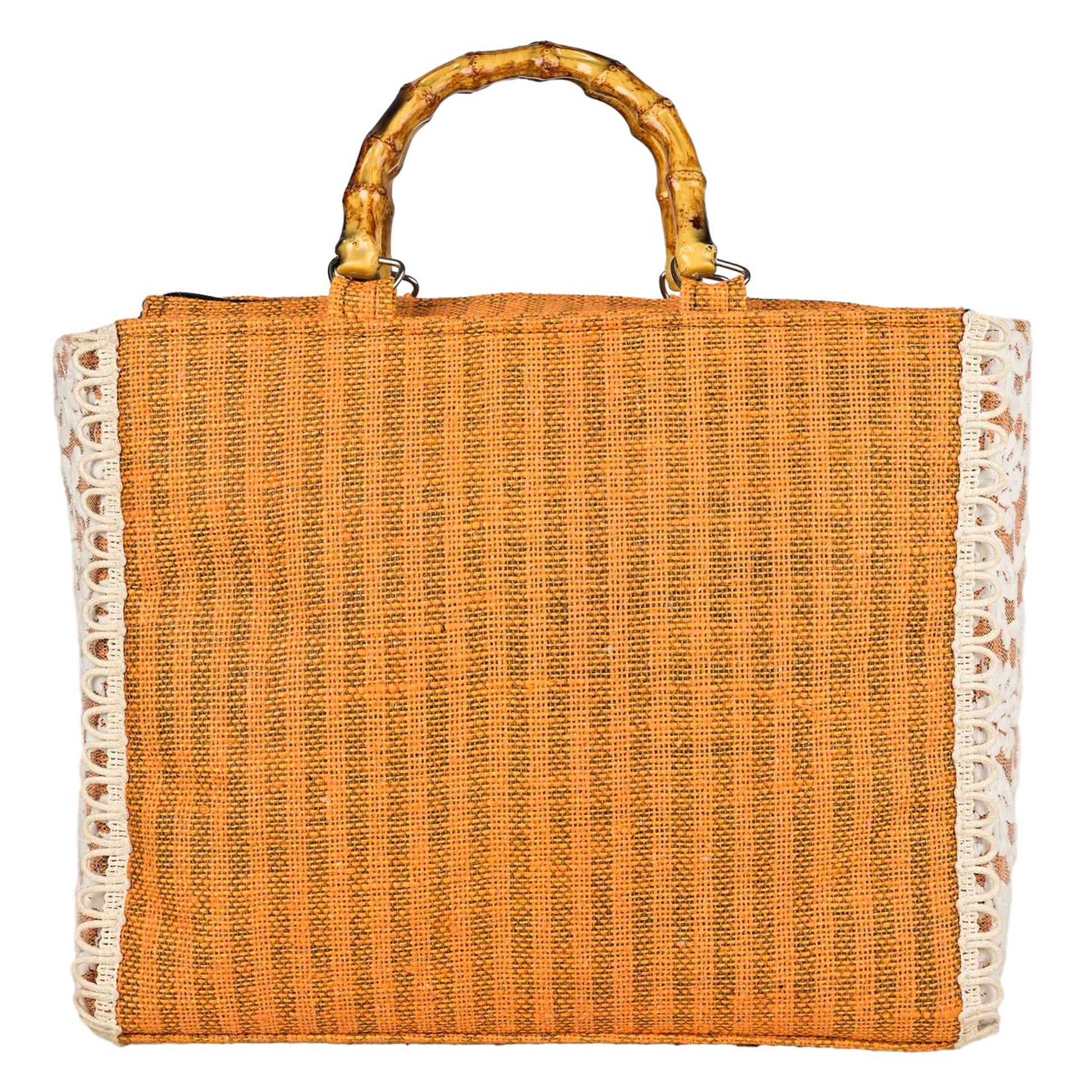 Ensac Women Handcrafted Lace Bag | Premium Fabric, Bamboo Grip & Fresh Look Design