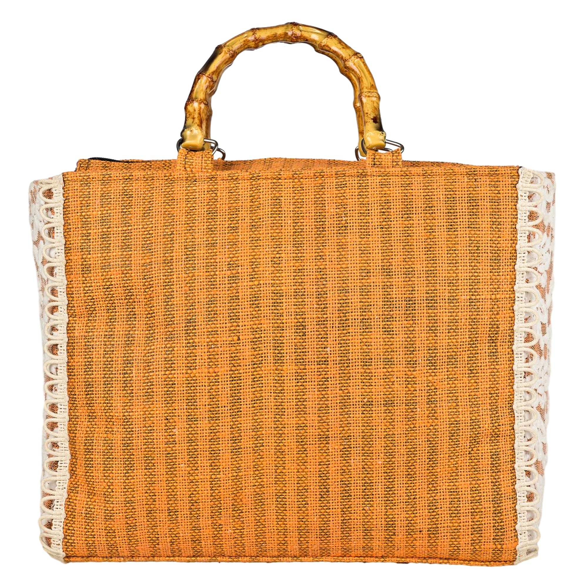 Ensac Women Handcrafted Lace Bag | Premium Fabric, Bamboo Grip & Fresh Look Design