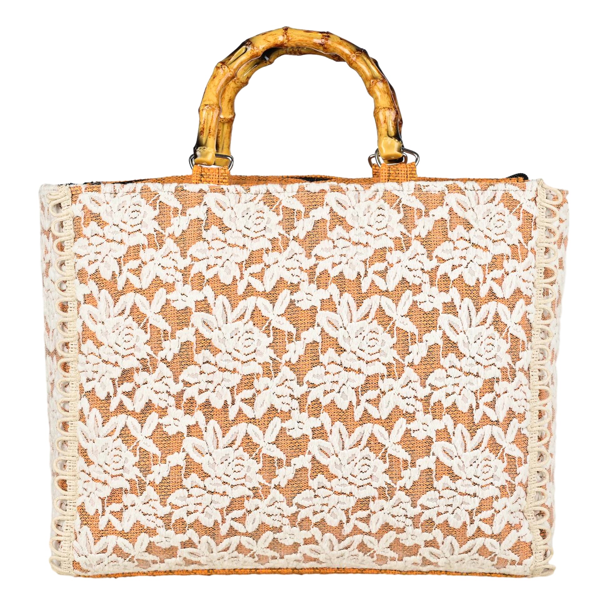 Ensac Women Handcrafted Lace Bag | Premium Fabric, Bamboo Grip & Fresh Look Design