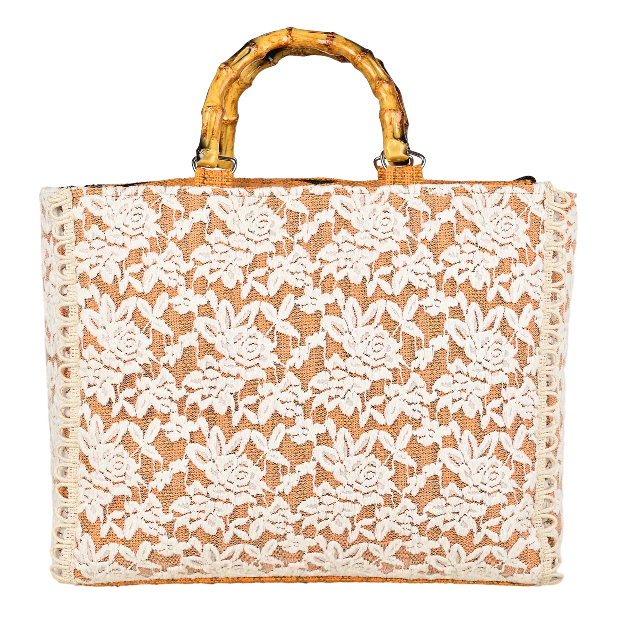 Ensac Women Handcrafted Lace Bag | Premium Fabric, Bamboo Grip & Fresh Look Design