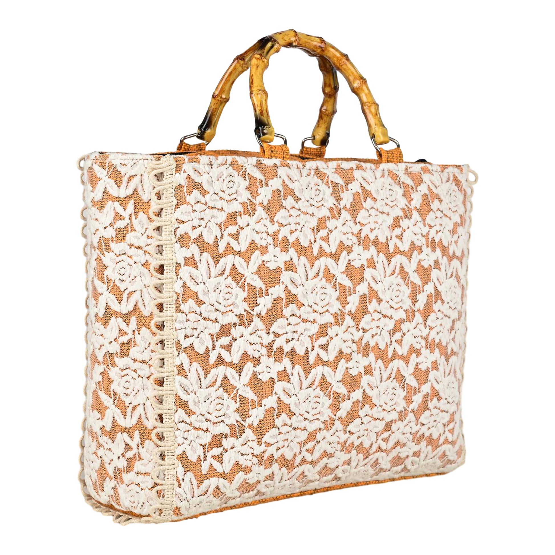 Ensac Women Handcrafted Lace Bag | Premium Fabric, Bamboo Grip & Fresh Look Design