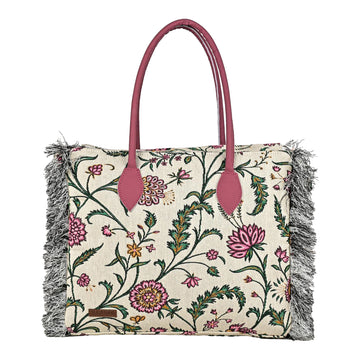 ENSAC 100% Cotton Jacquard Pink Tote for women