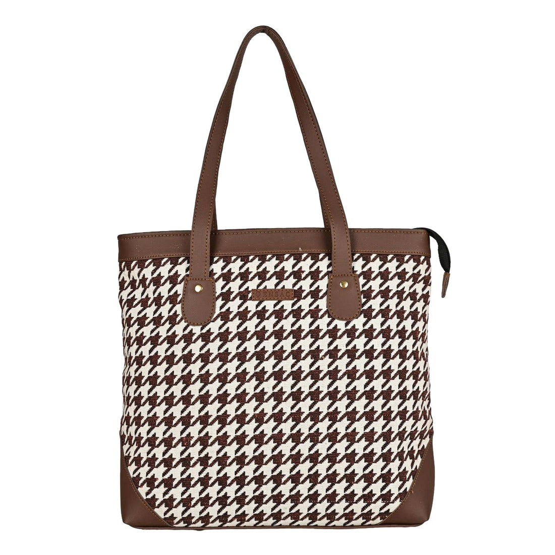 Ensac Jacquard Fabric Tote Bag | Diamond Pattern, Easy to Carry & Spacious Design TOTE-HOUNDSTOOTH-BROWN-1