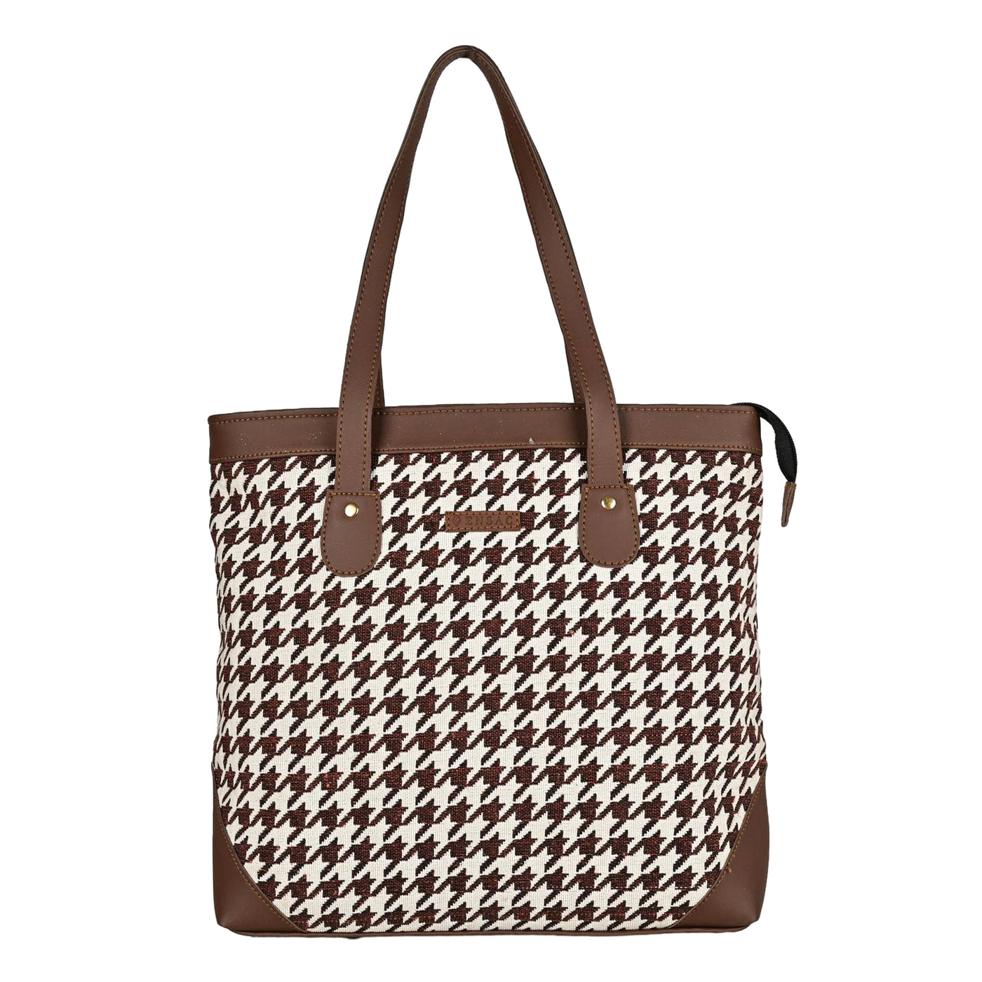 Ensac Jacquard Fabric Tote Bag | Diamond Pattern, Easy to Carry & Spacious Design TOTE-HOUNDSTOOTH-BROWN-1