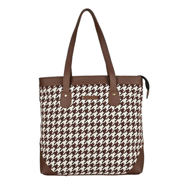 Ensac Jacquard Fabric Tote Bag | Diamond Pattern, Easy to Carry & Spacious Design TOTE-HOUNDSTOOTH-BROWN-1