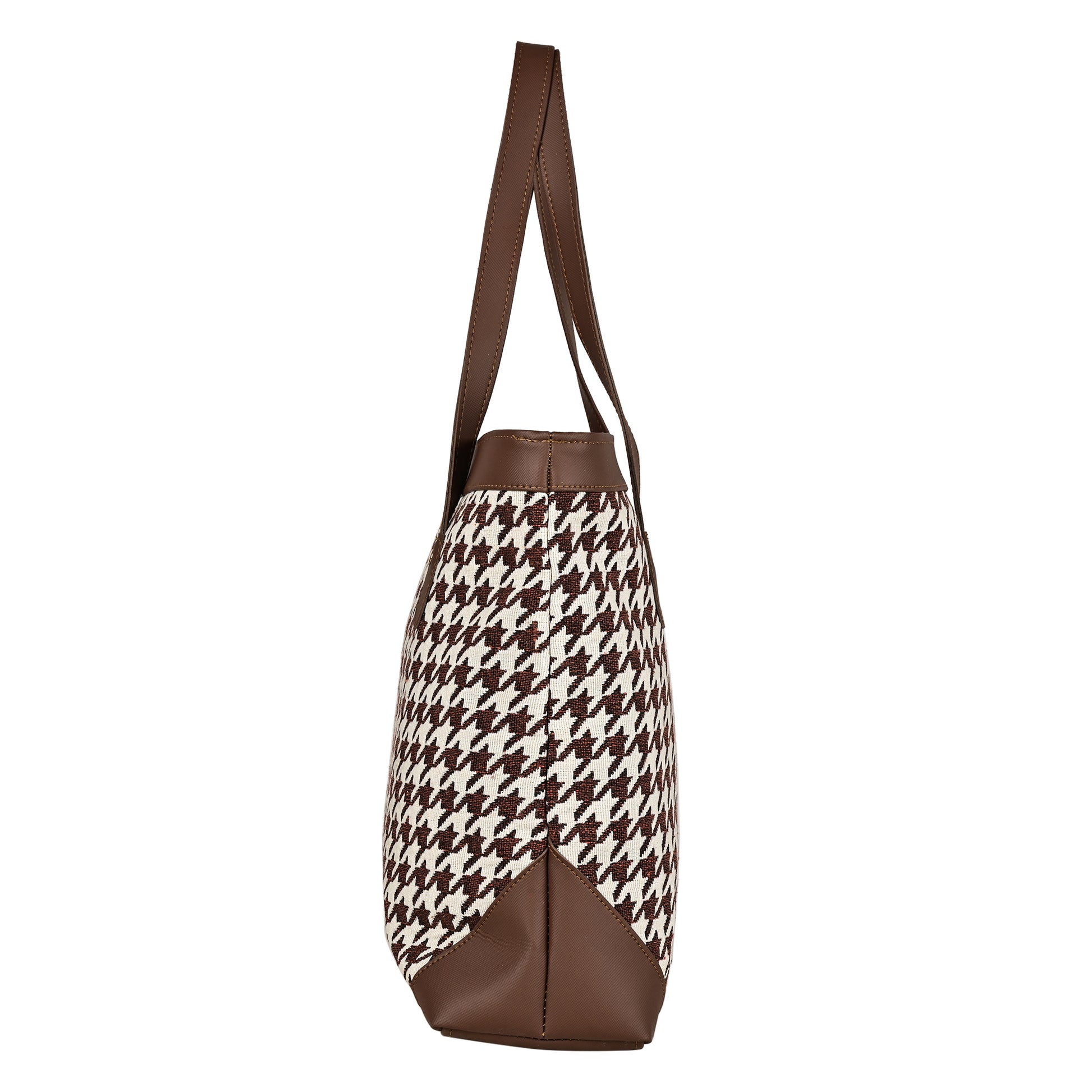 Ensac Jacquard Fabric Tote Bag | Diamond Pattern, Easy to Carry & Spacious Design TOTE-HOUNDSTOOTH-BROWN-1