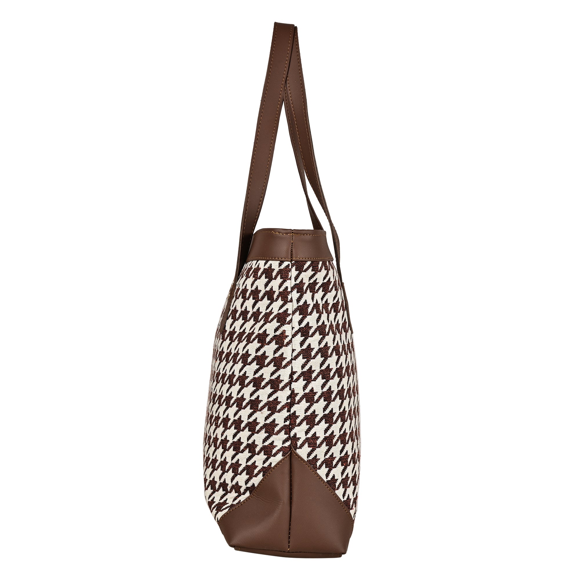 Ensac Jacquard Fabric Tote Bag | Diamond Pattern, Easy to Carry & Spacious Design TOTE-HOUNDSTOOTH-BROWN-1