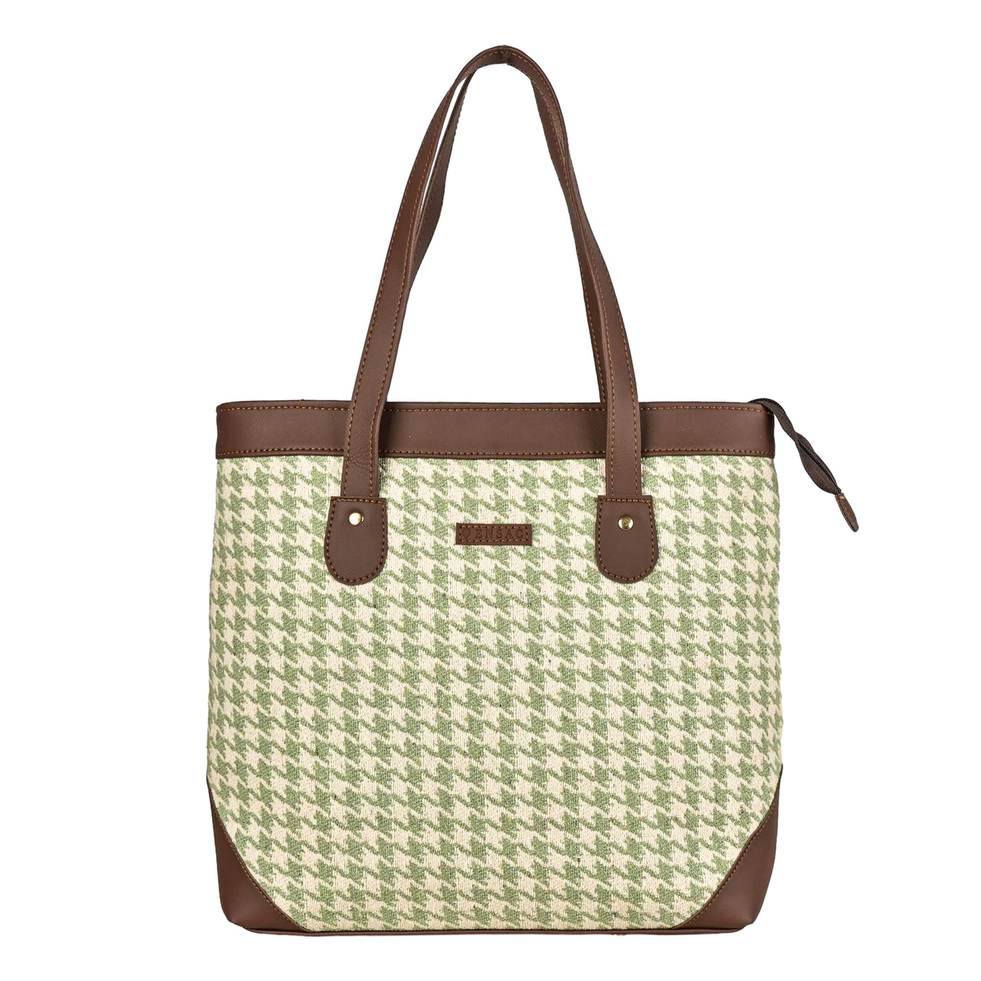 Ensac Jacquard Fabric Tote Bag | Diamond Pattern, Easy to Carry & Spacious Design TOTE-HOUNDSTOOTH-BROWN-1