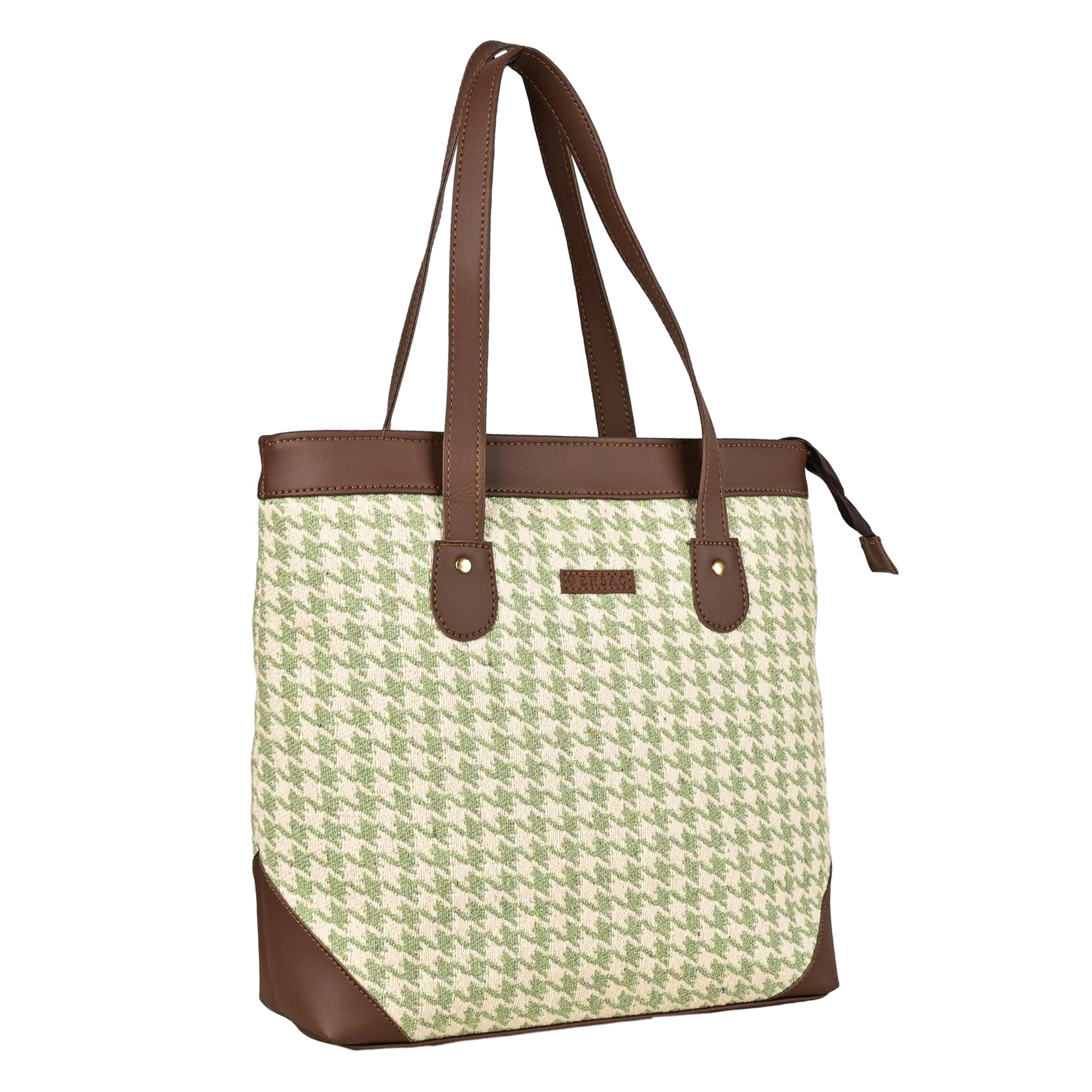 Ensac Jacquard Fabric Tote Bag | Diamond Pattern, Easy to Carry & Spacious Design TOTE-HOUNDSTOOTH-BROWN-1