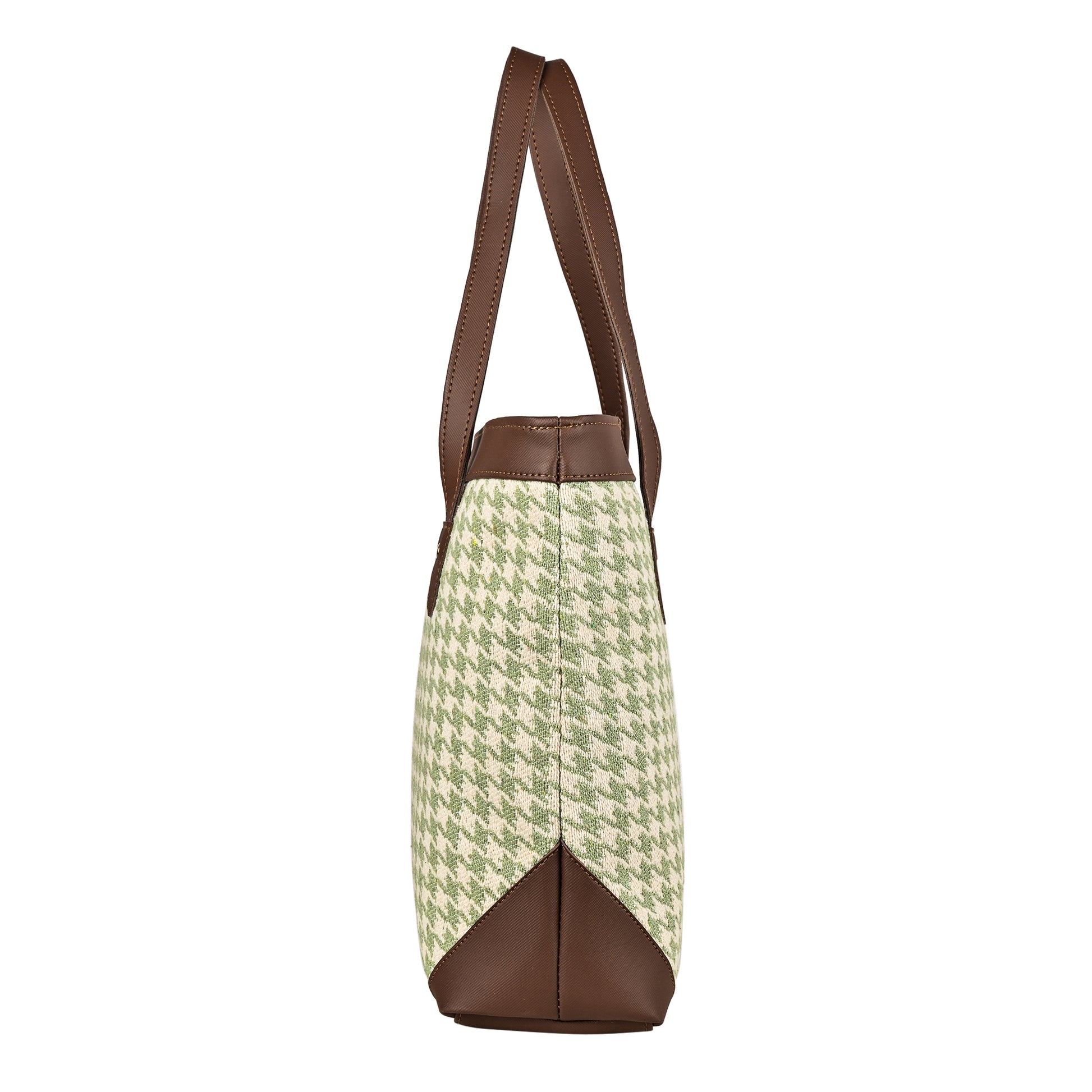 Ensac Jacquard Fabric Tote Bag | Diamond Pattern, Easy to Carry & Spacious Design TOTE-HOUNDSTOOTH-BROWN-1