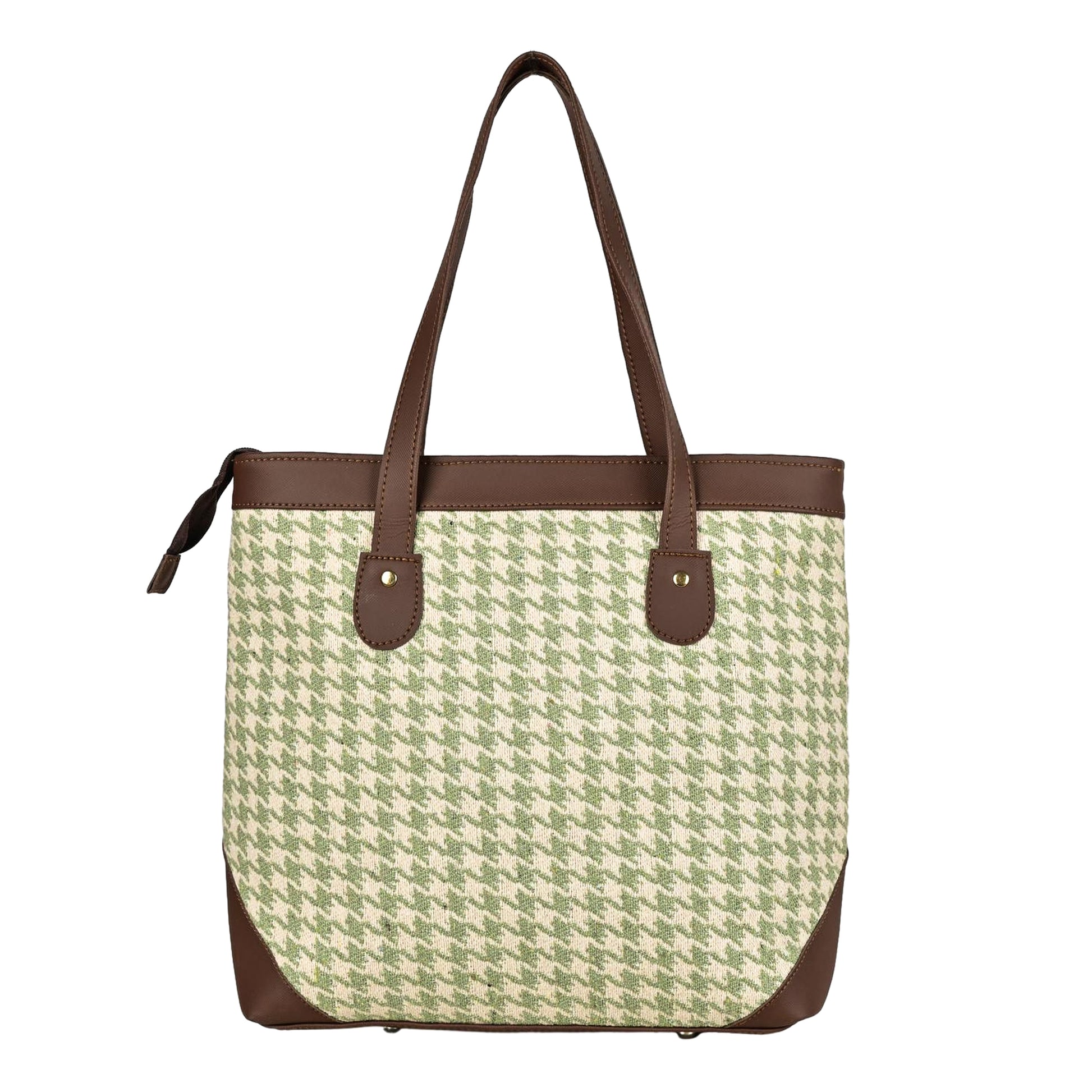 Ensac Jacquard Fabric Tote Bag | Diamond Pattern, Easy to Carry & Spacious Design TOTE-HOUNDSTOOTH-BROWN-1