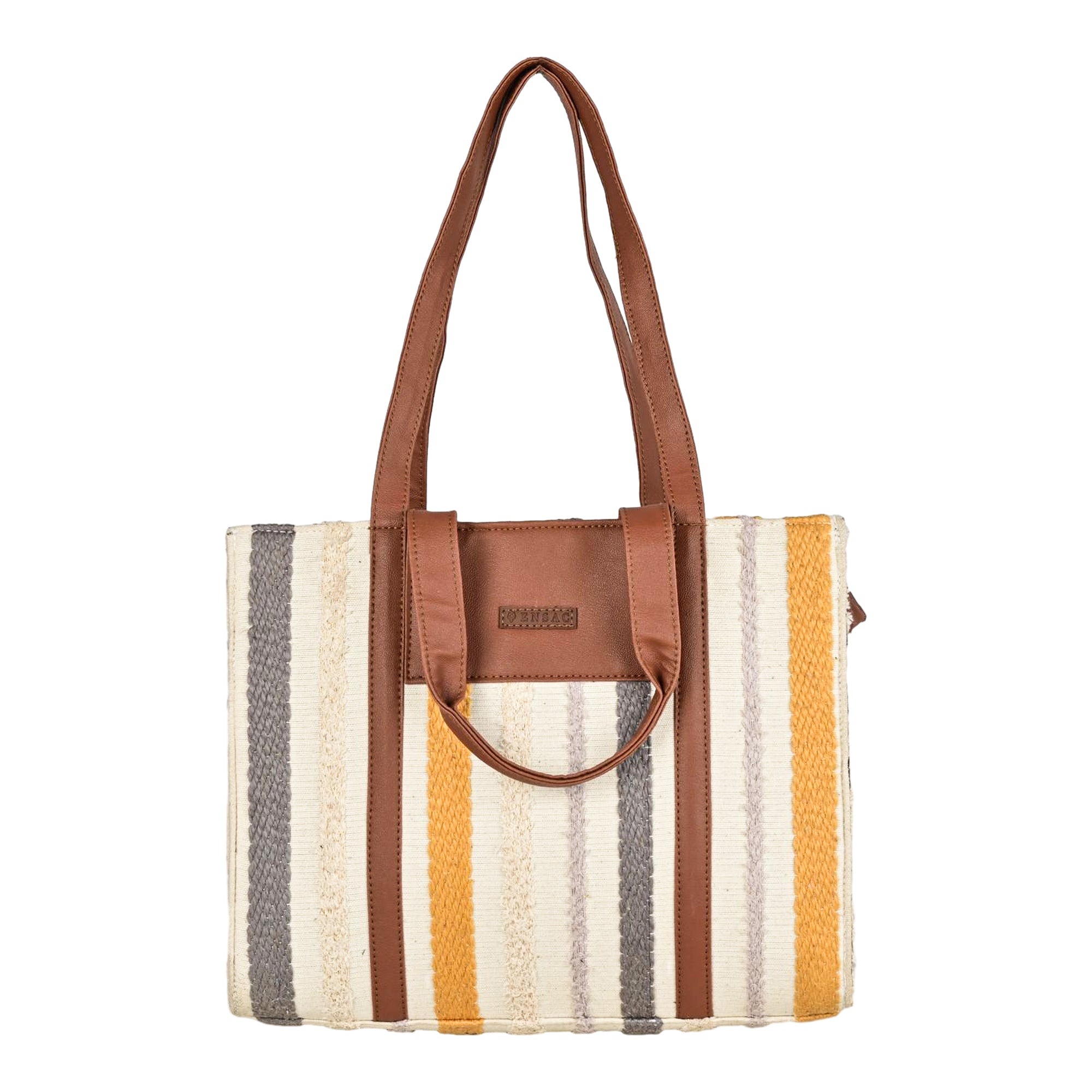 Ensac Elegant Jacquard Fabric Tote Bag for Women | Elegant Ethnic Style, Spacious & Lightweight TOTE-COMFORT-GREYYLW-1