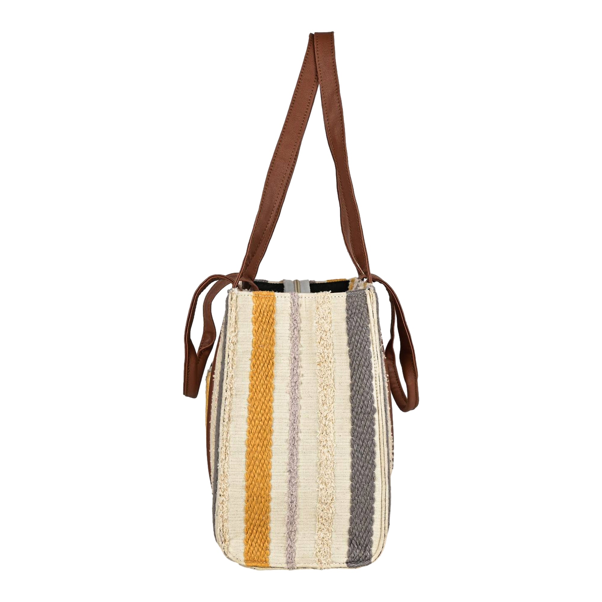 Ensac Elegant Jacquard Fabric Tote Bag for Women | Elegant Ethnic Style, Spacious & Lightweight TOTE-COMFORT-GREYYLW-1