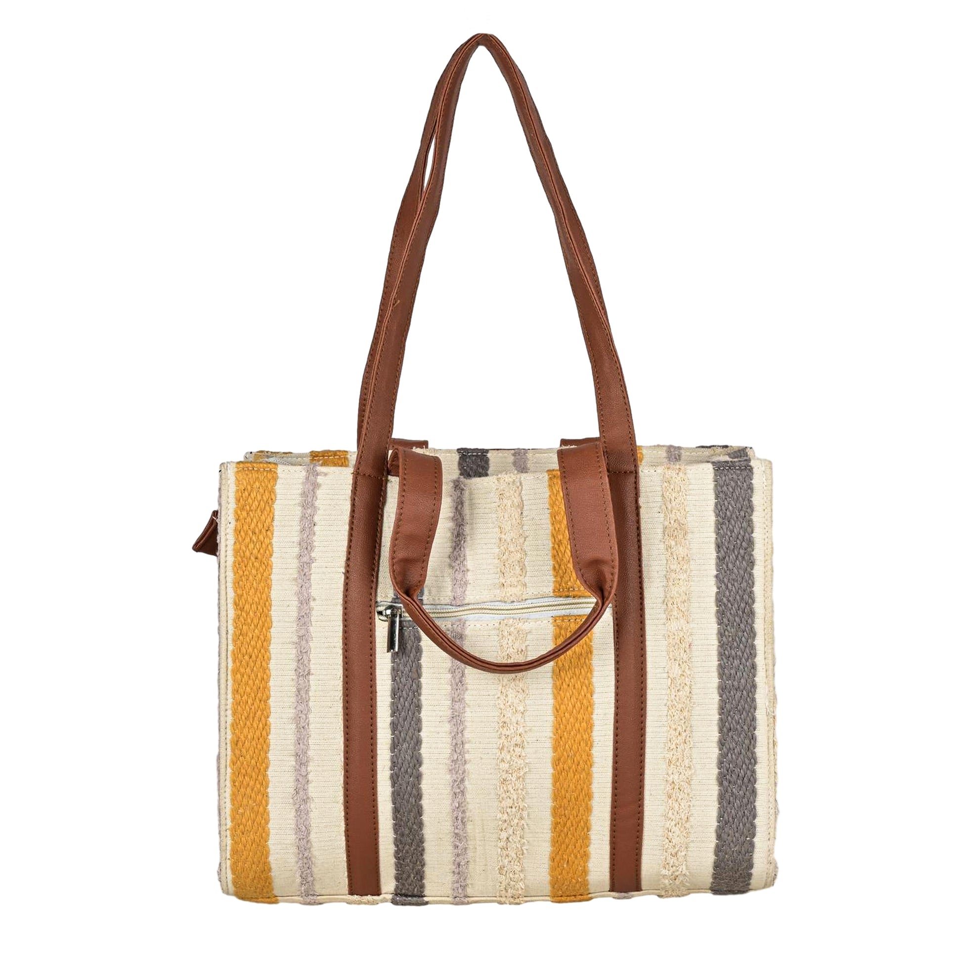 Ensac Elegant Jacquard Fabric Tote Bag for Women | Elegant Ethnic Style, Spacious & Lightweight TOTE-COMFORT-GREYYLW-1