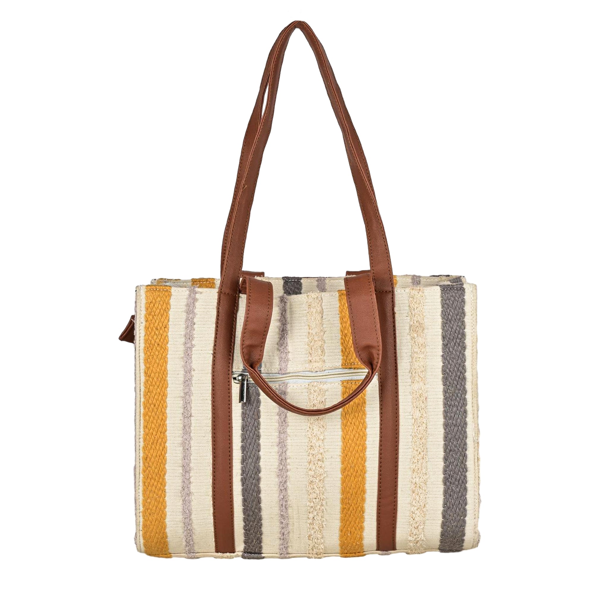 Ensac Elegant Jacquard Fabric Tote Bag for Women | Elegant Ethnic Style, Spacious & Lightweight TOTE-COMFORT-GREYYLW-1