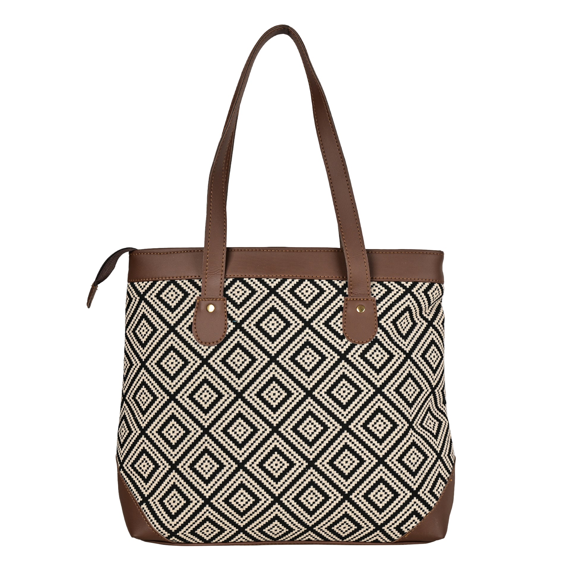 Ensac’s Tote-Square Jacquard Tote bag for Women/Girls TOTE-BLACK-SQUARE-1