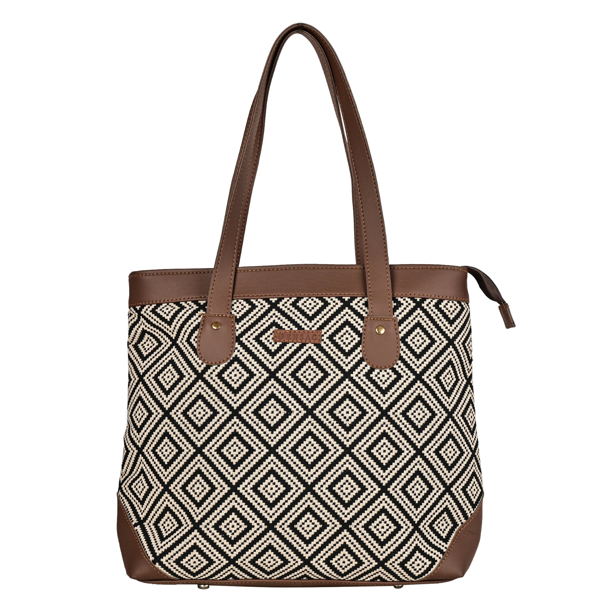 Ensac’s Tote-Square Jacquard Tote bag for Women/Girls TOTE-BLACK-SQUARE-1