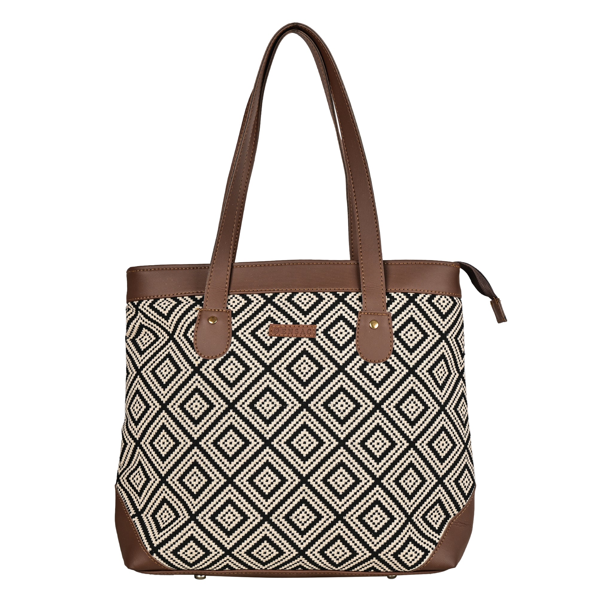 Ensac’s Tote-Square Jacquard Tote bag for Women/Girls TOTE-BLACK-SQUARE-1