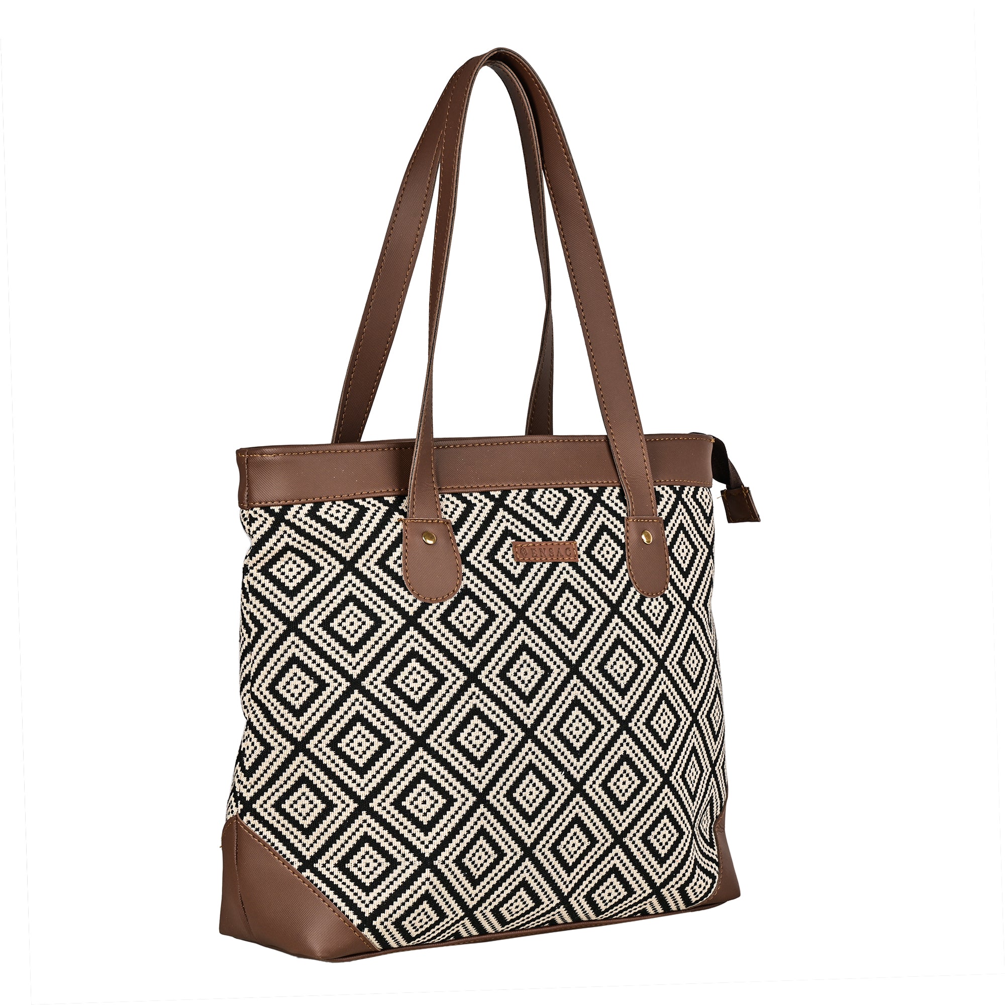 Ensac’s Tote-Square Jacquard Tote bag for Women/Girls TOTE-BLACK-SQUARE-1