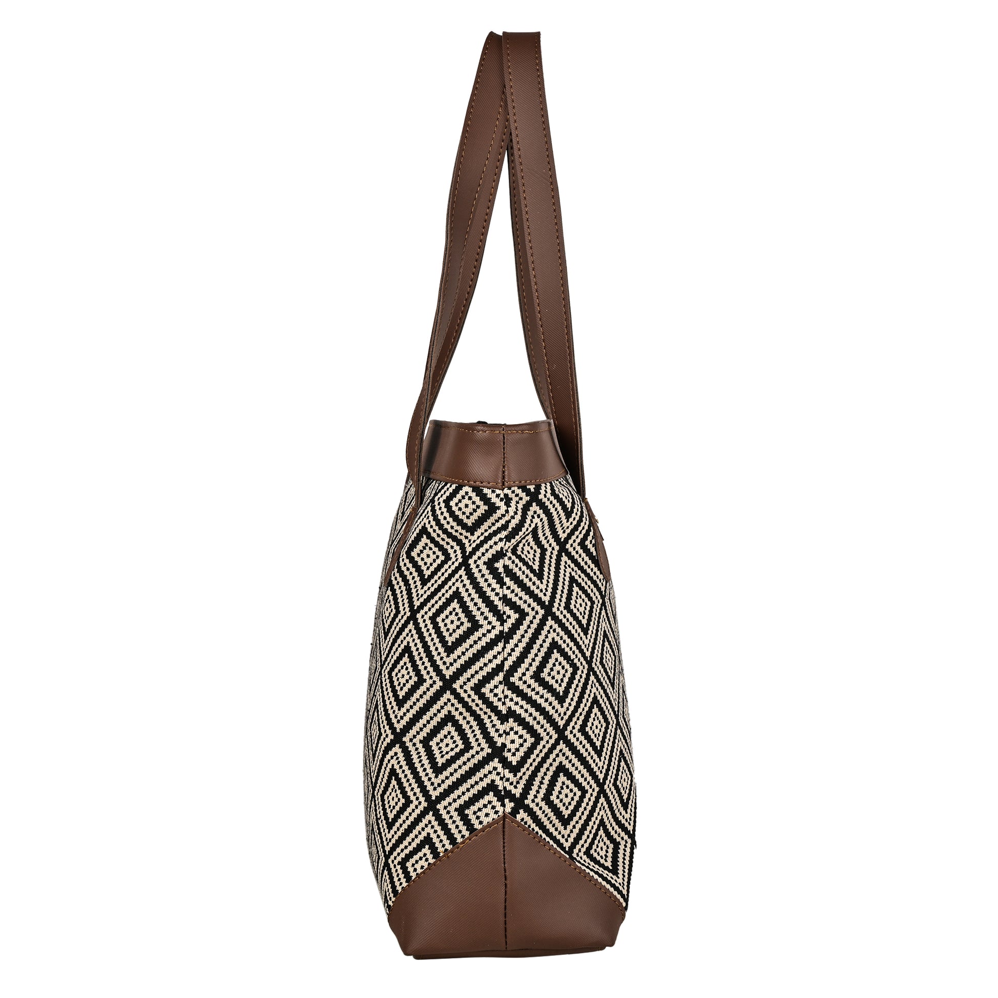 Ensac’s Tote-Square Jacquard Tote bag for Women/Girls TOTE-BLACK-SQUARE-1