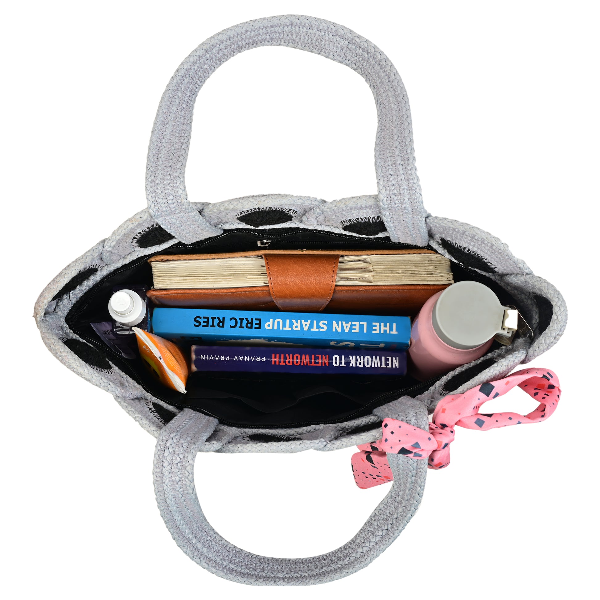 Ensac’s Tote-Plates Juterope Tote bag for Women/Girls-JUTEROPE-TOTE-PLATES-BLKGREY