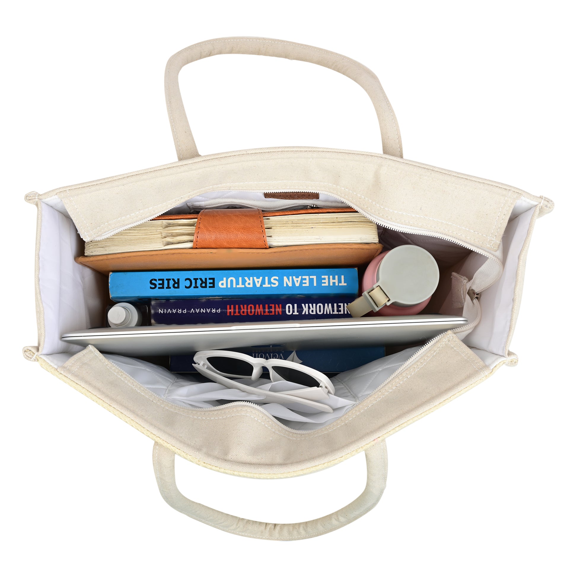 ENSAC Cotton Canvas Beige Tote bag for women & Girls