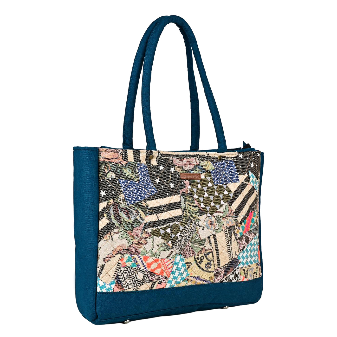 ENSAC Cotton Canvas Fusion style Blue Tote bag for women & Girls