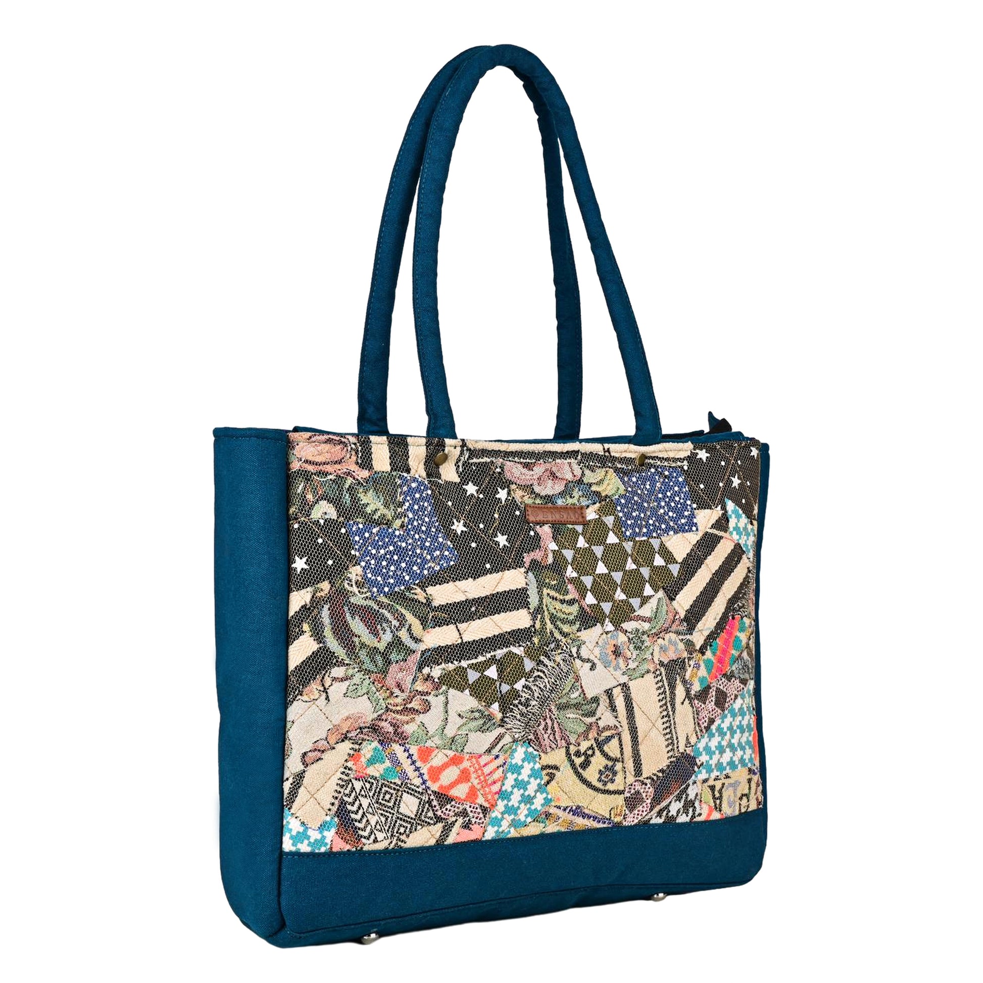 ENSAC Cotton Canvas Fusion style Blue Tote bag for women & Girls