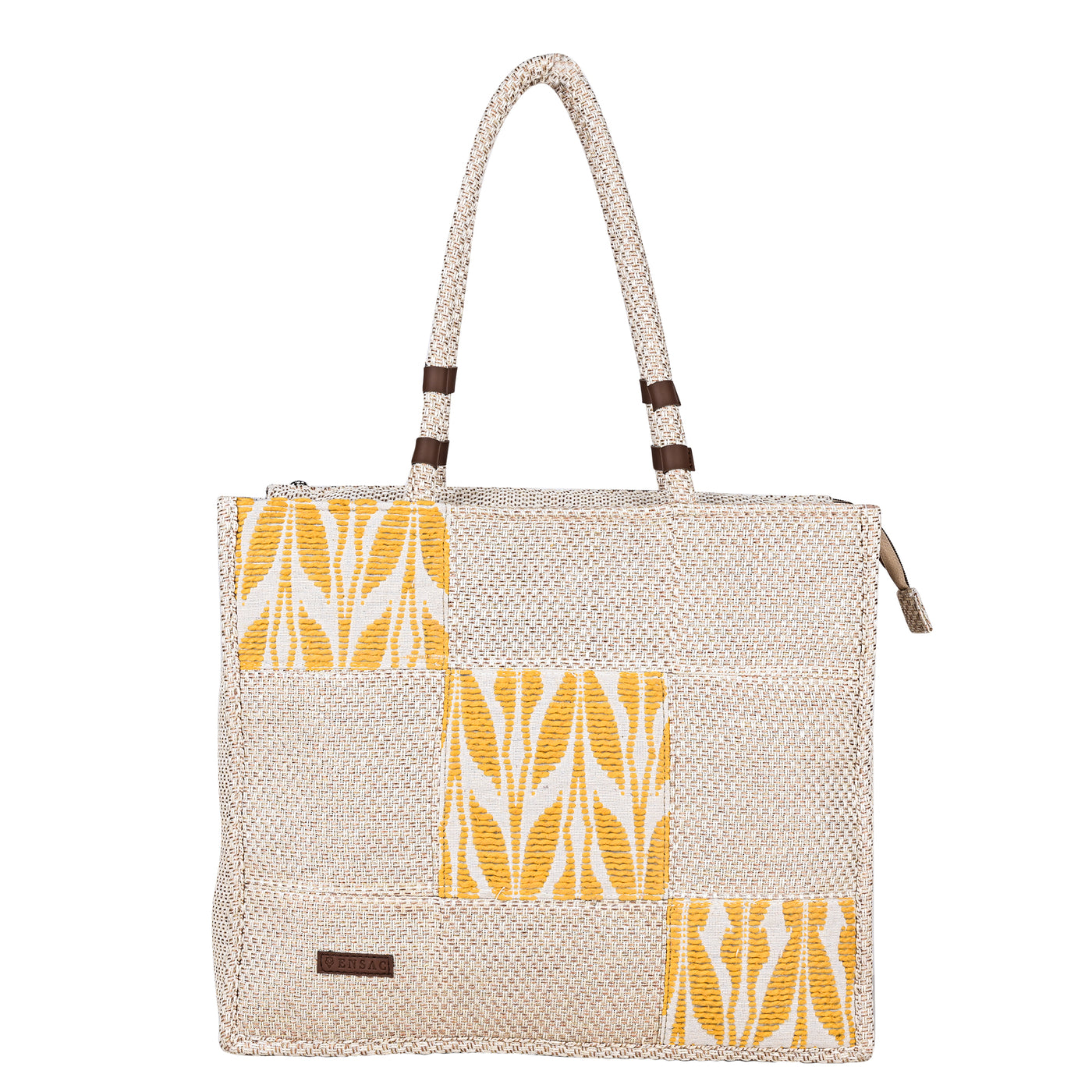 ENSAC Cotton Jacquard patch style Yellow Beige Tote Bag for women & Girls