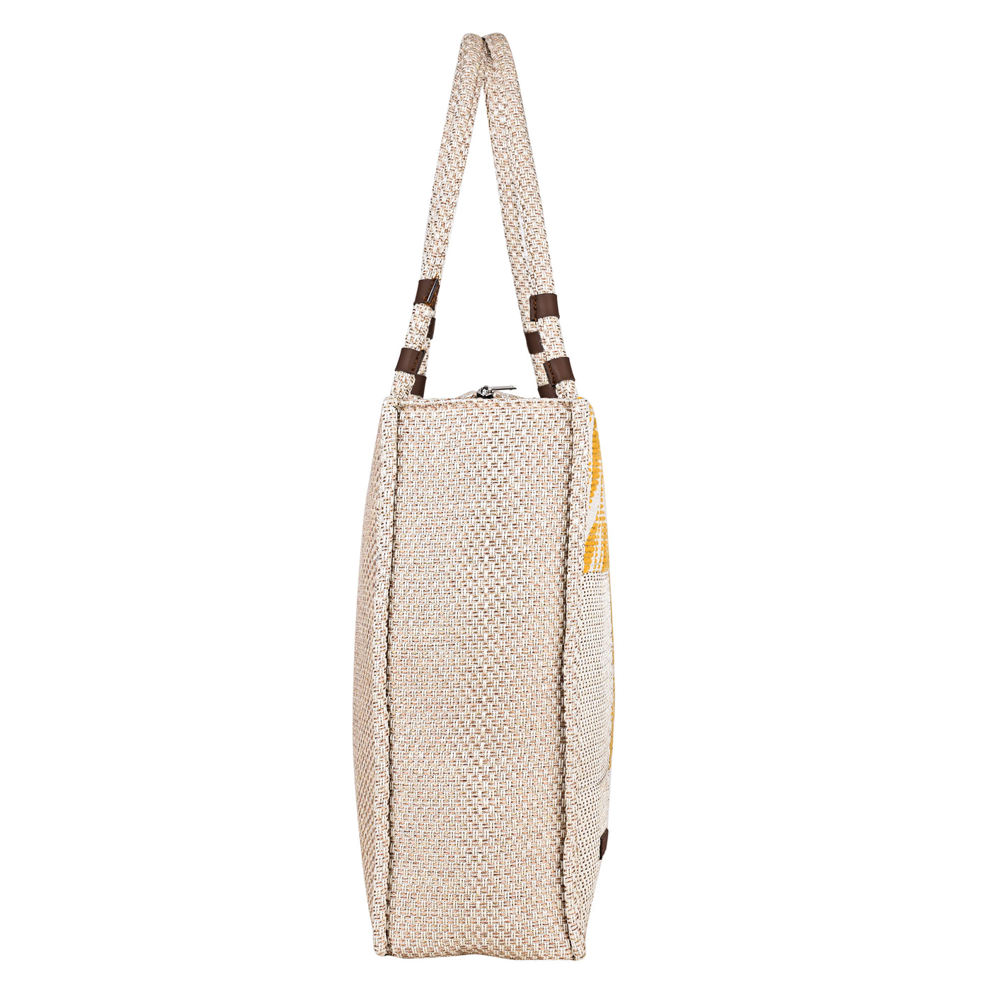 ENSAC Cotton Jacquard patch style Yellow Beige Tote Bag for women & Girls