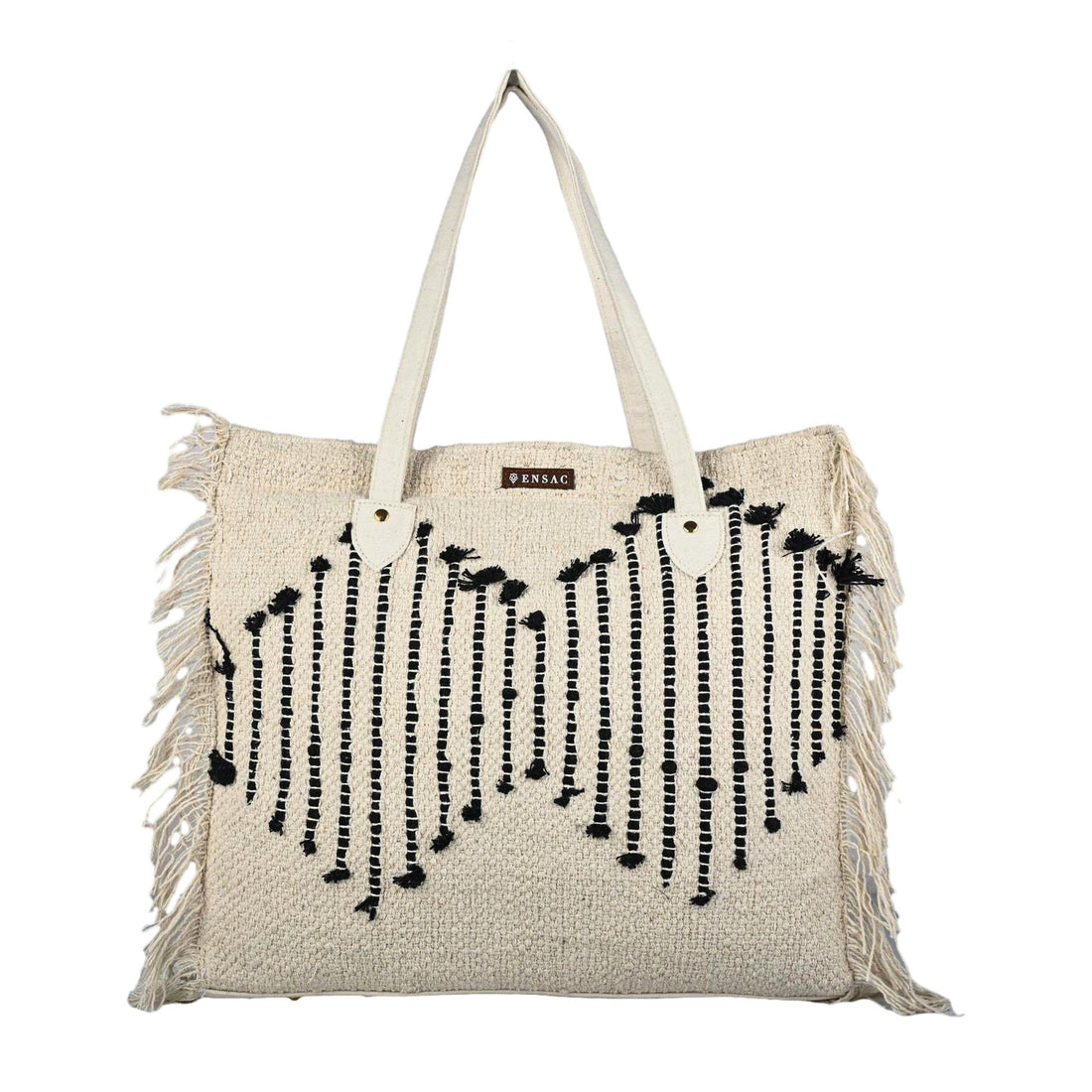 Ensac Women’s Premium Jacquard Fabric Bag | Easy to Carry & Everyday Use TOTE-HEXAGON-BLK-1