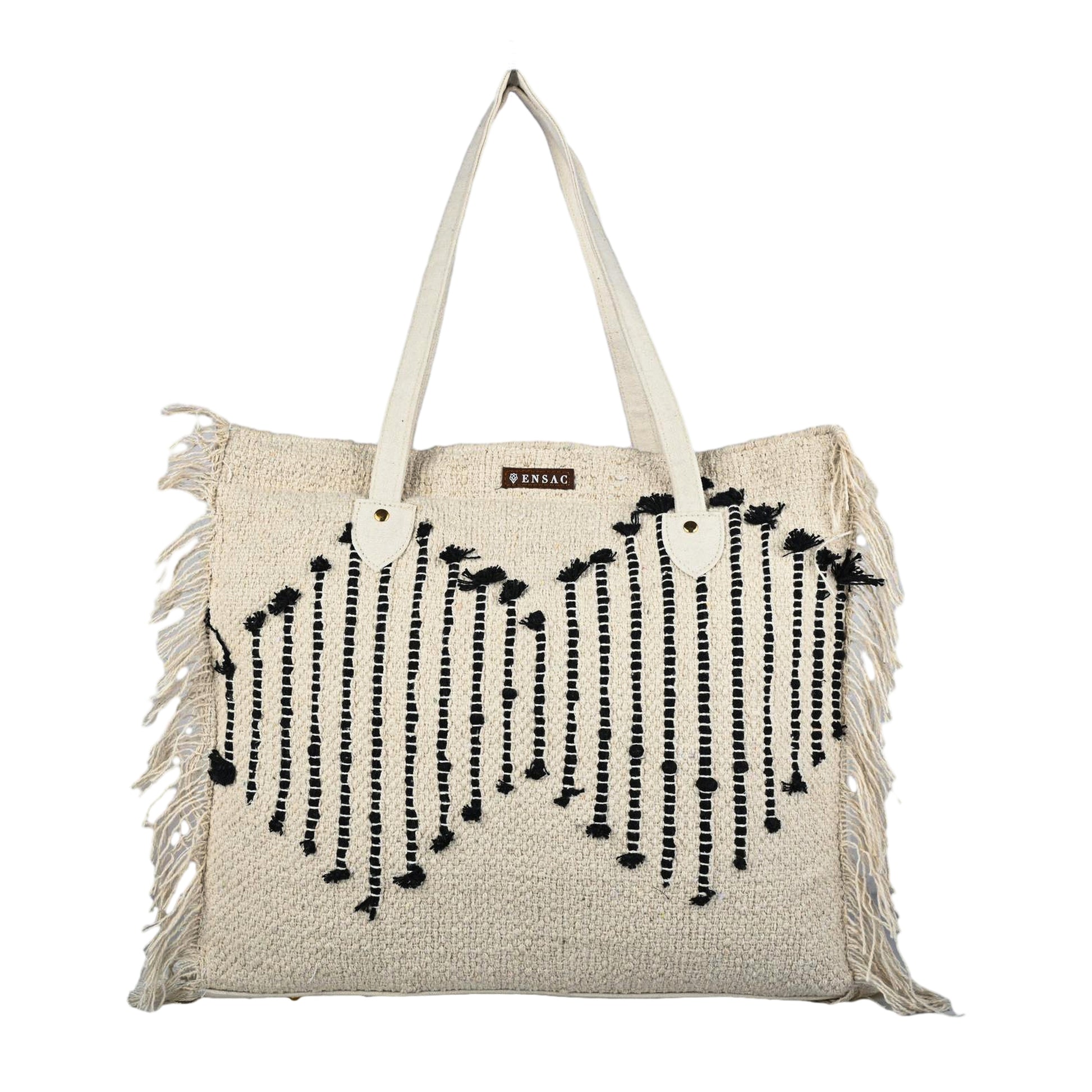 Ensac Women’s Premium Jacquard Fabric Bag | Easy to Carry & Everyday Use TOTE-HEXAGON-BLK-1