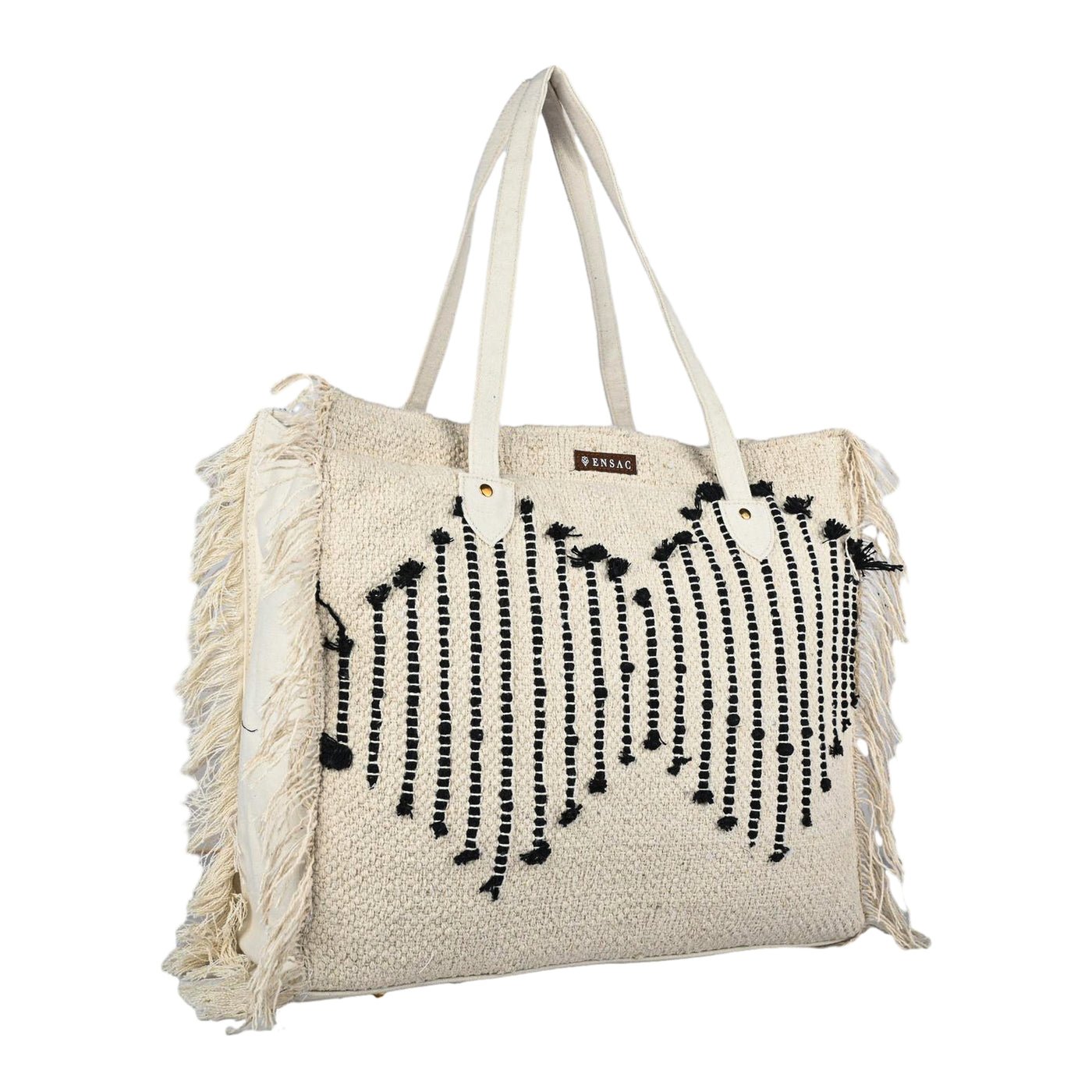 Ensac Women’s Premium Jacquard Fabric Bag | Easy to Carry & Everyday Use TOTE-HEXAGON-BLK-1