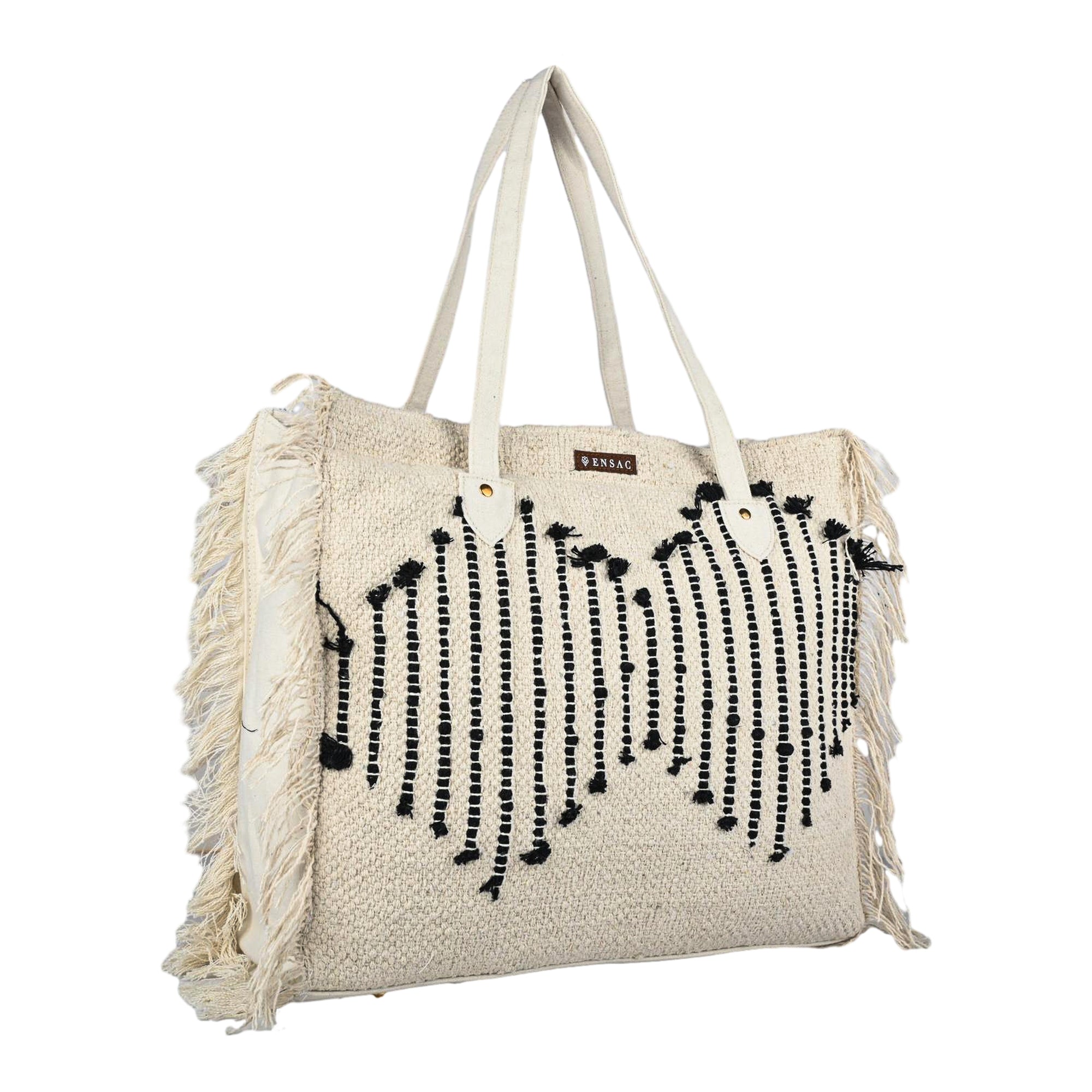 Ensac Women’s Premium Jacquard Fabric Bag | Easy to Carry & Everyday Use TOTE-HEXAGON-BLK-1