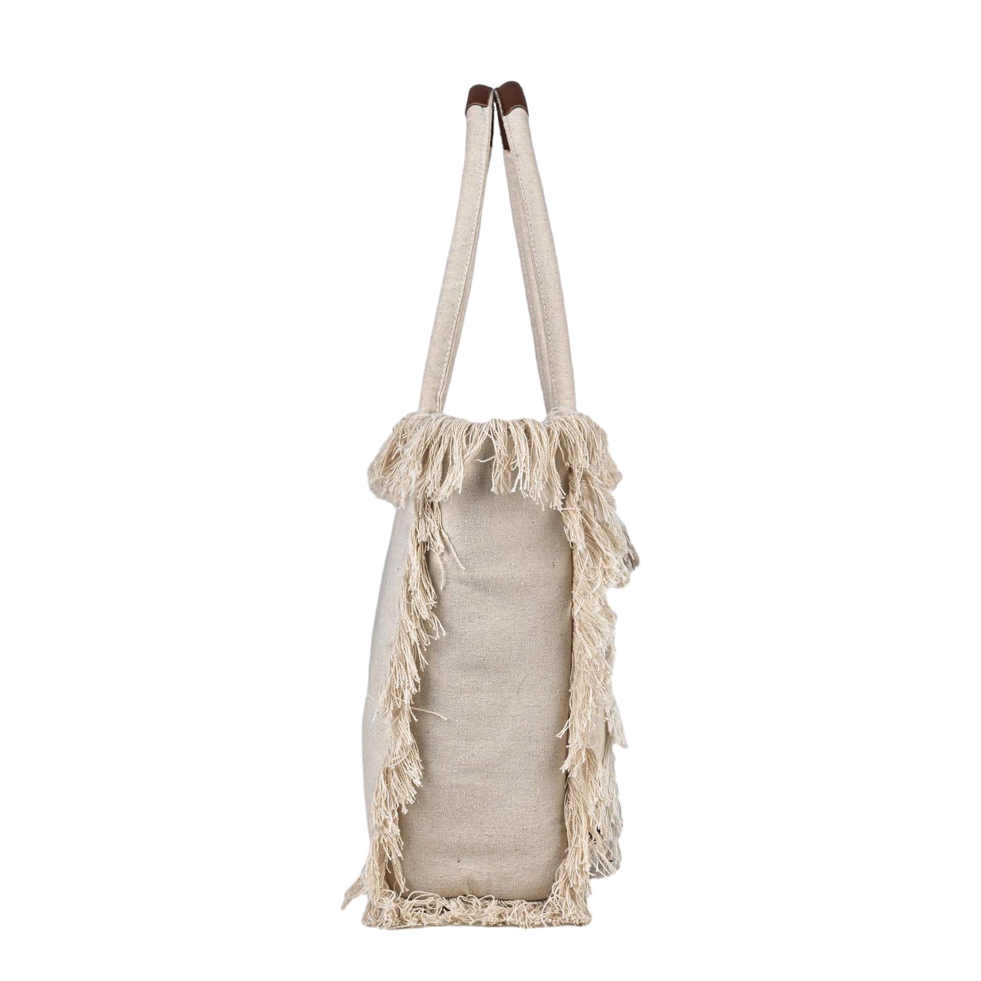 ENSAC Cotton Canvas Off White & Brown Tote bag for women & Girls