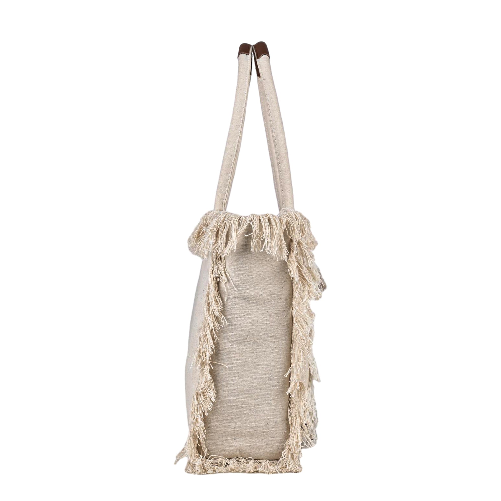 ENSAC Cotton Canvas Off White & Brown Tote bag for women & Girls