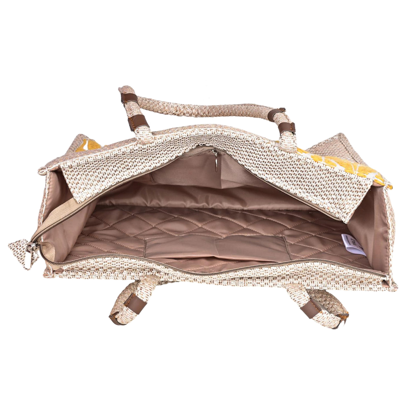 ENSAC Cotton Jacquard patch style Yellow Beige Tote Bag for women & Girls