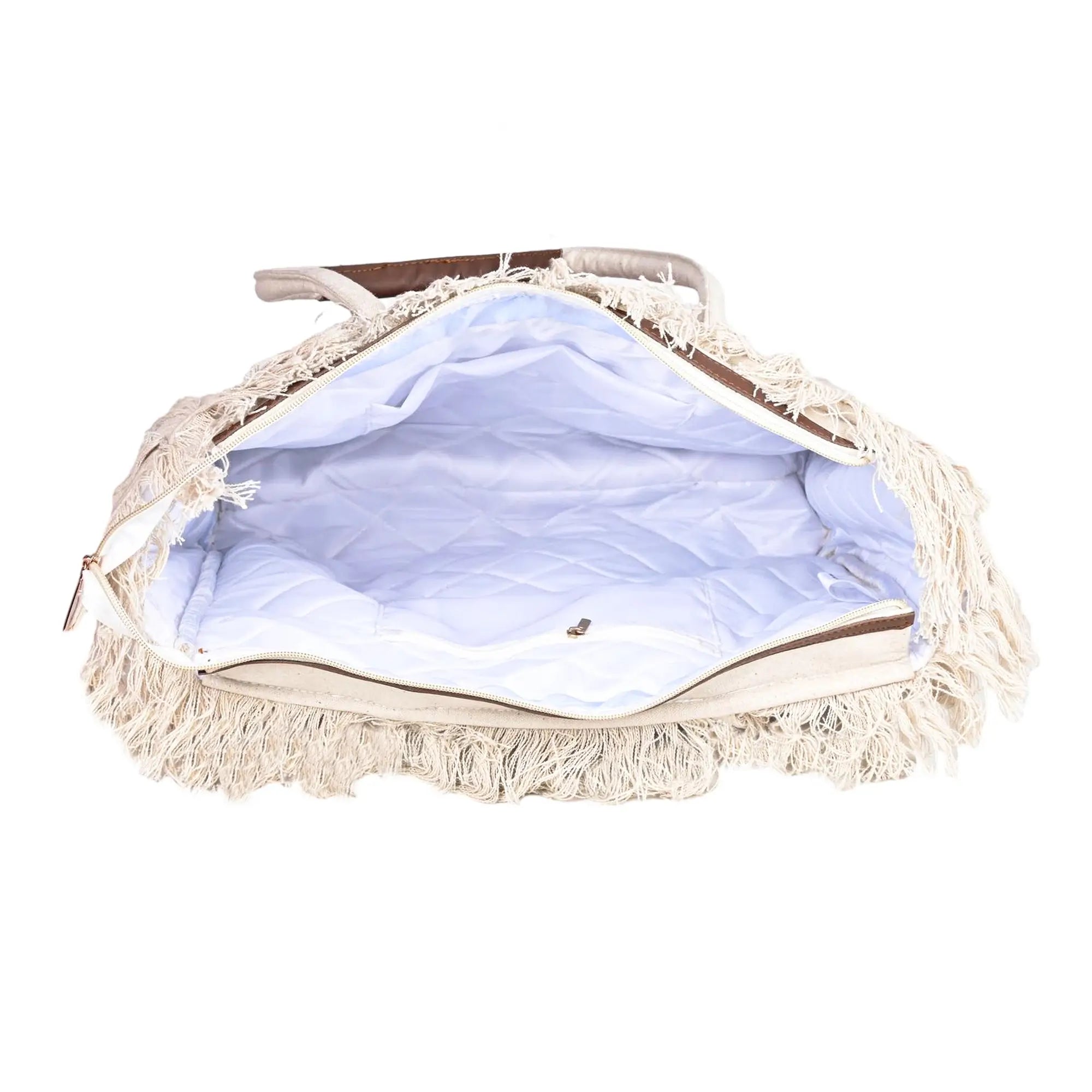 ENSAC Women Off White & Brown Bag Tote Bag