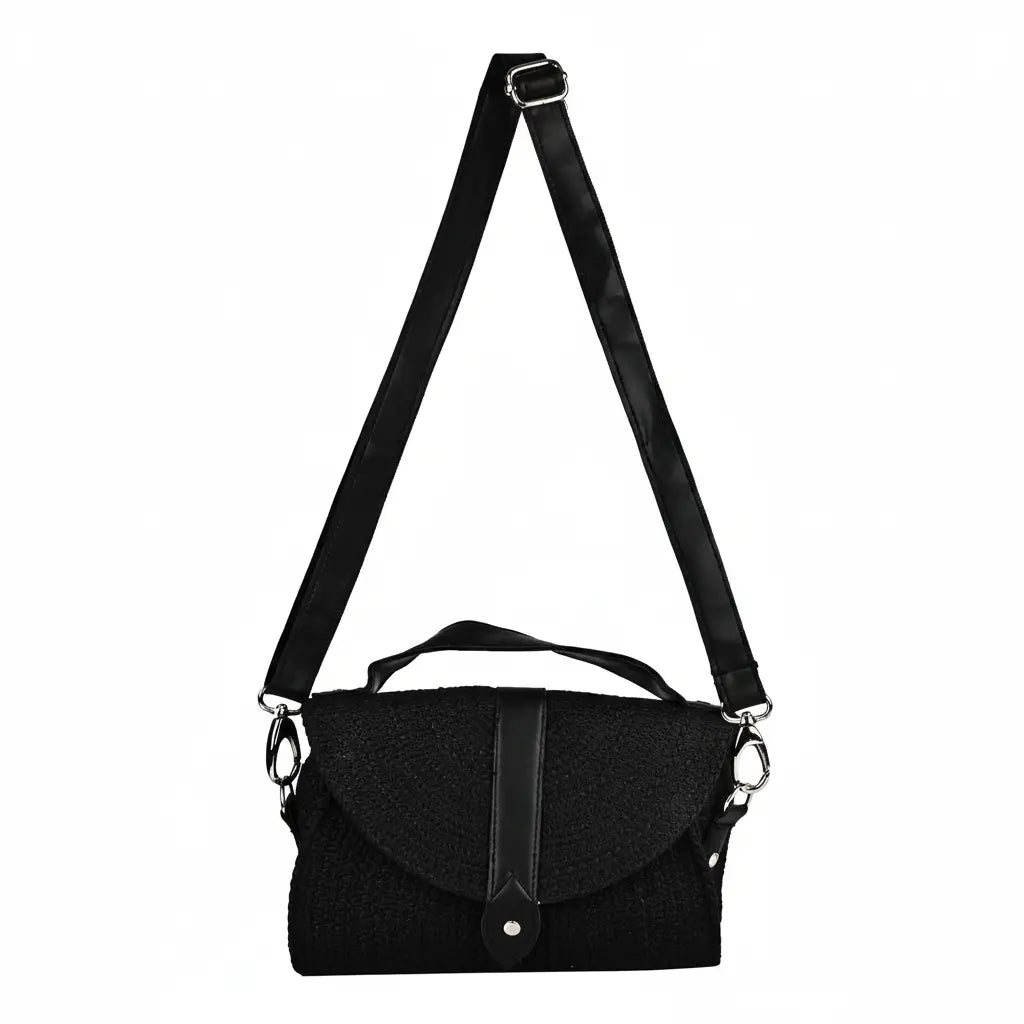 Black shoulder bag with a strap on a white background by ENSAC