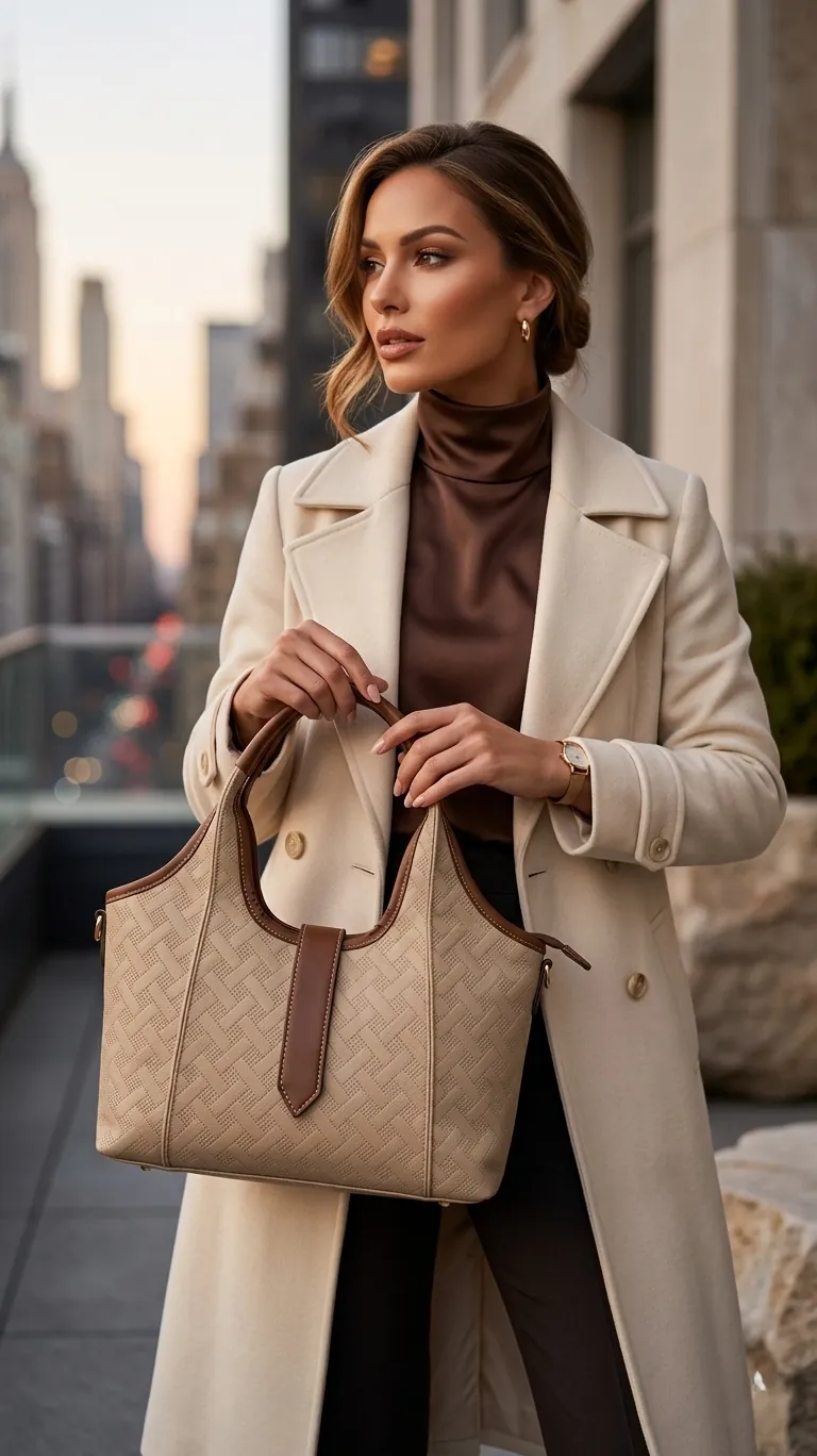 Elegant Striped Handbag for Women | Premium Fabric Tote with Brown  Handles ensacworld
