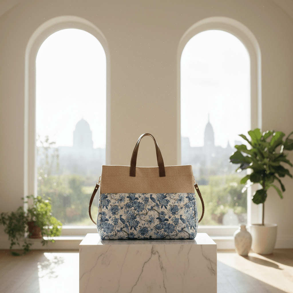 Baggy Bird Blue Premium Canvas Sling Bag with Jute Texture