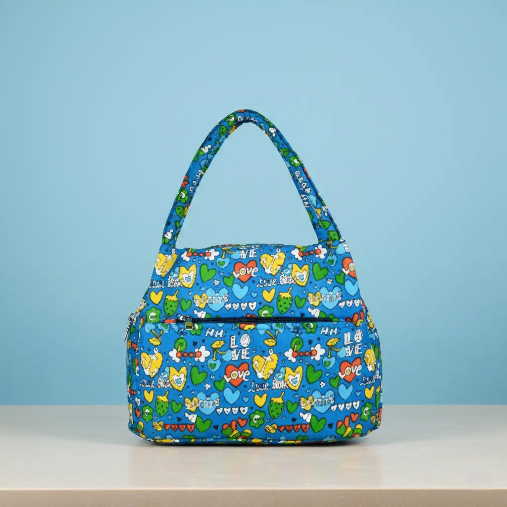 Blue Heart Print Insulated Lunch Bag