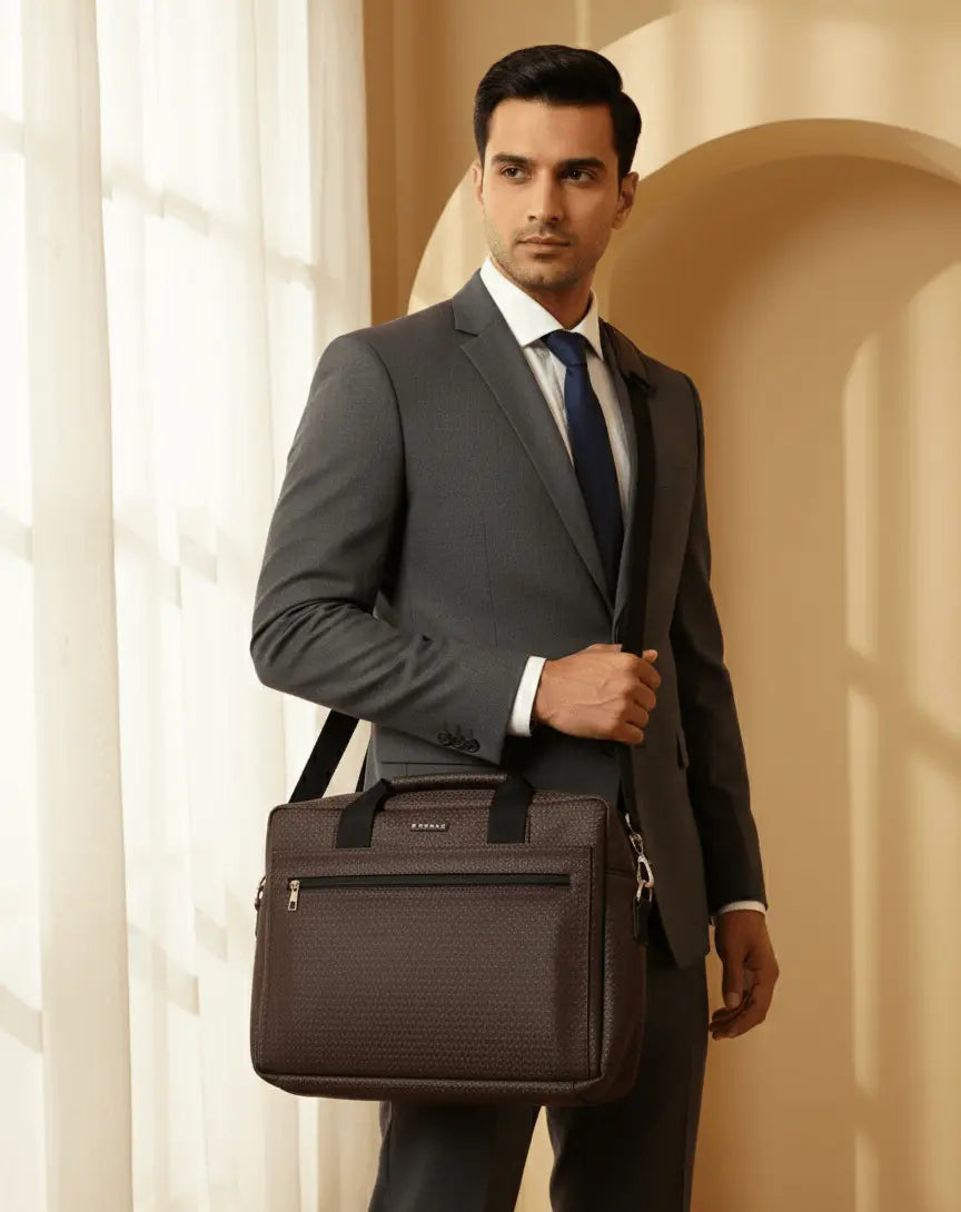 Elegant Brown Laptop Briefcase for Men - Professional & Durable