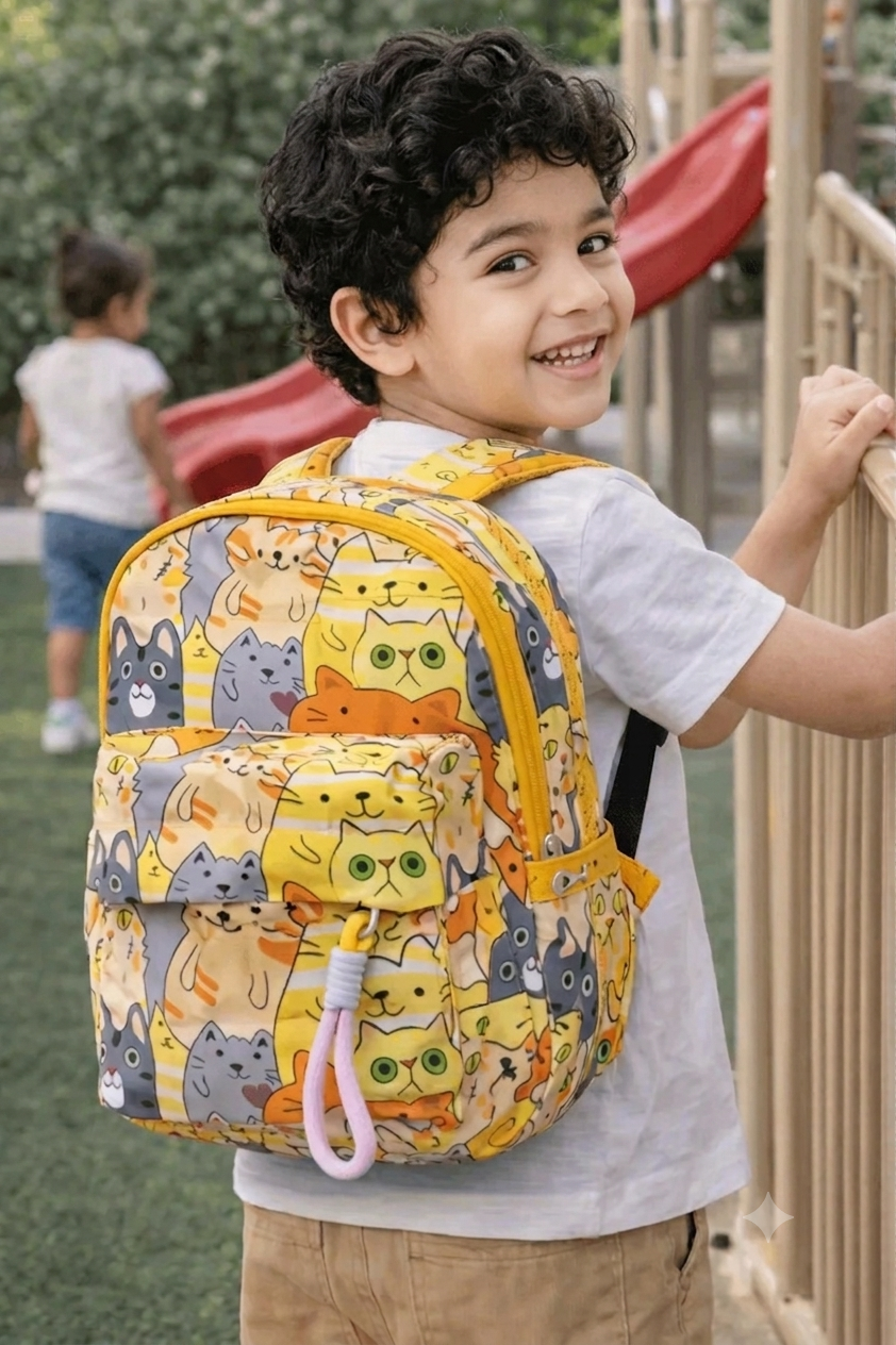 Kids Yellow Backpack | Cute Cartoon Printed School & Daily Use Bag