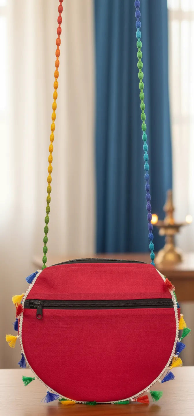 ENSAC Women's Handcrafted Peacock Design Potli Bag with Colorful Beaded Strap & Zipper | Ethnic & Festive Handbag