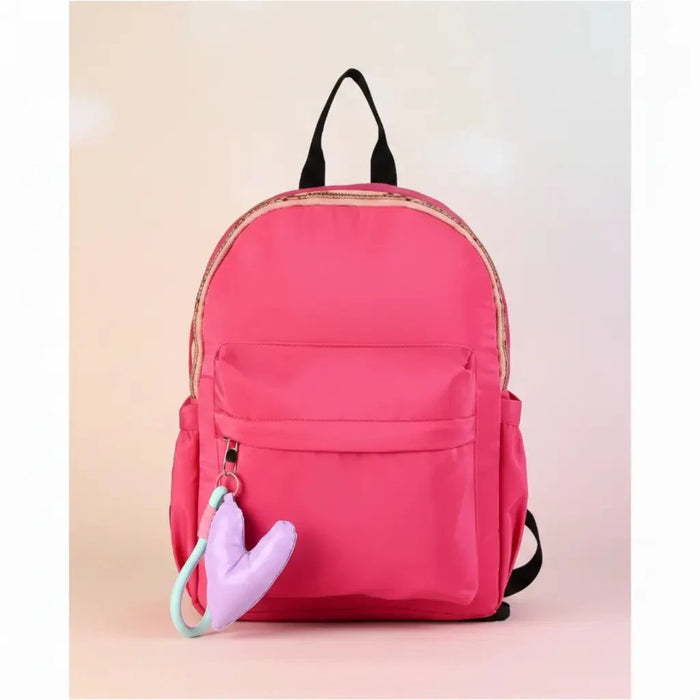 ENSAC Pink School Backpack Bags for Girls & Kids with Heart Keychain