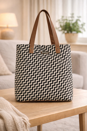 Black & White Chevron Tote Bag for Women