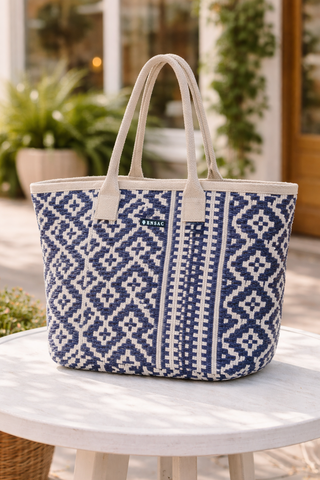 Blue Ethnic Pattern Shopping Tote Bag for Women | Stylish Fabric Carry Bag